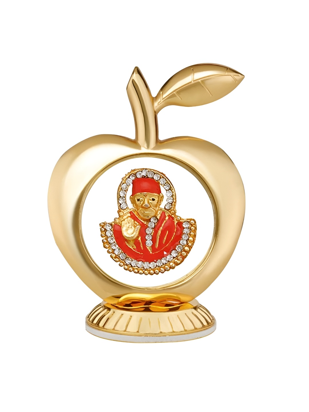 

INTERNATIONAL GIFT Apple Shaped Sai Baba Idol Religious Car Dashboard Showpiece, Gold