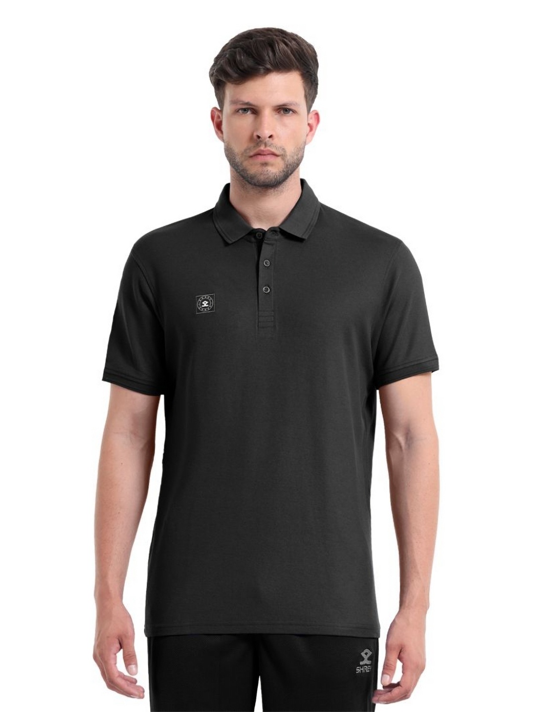 

Shrey Men Solid Polo Collar T-Shirt, Black