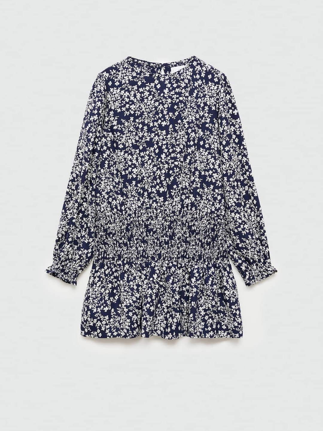 

Mango Kids Floral Print Puff Sleeve A-Line Dress, Navy blue