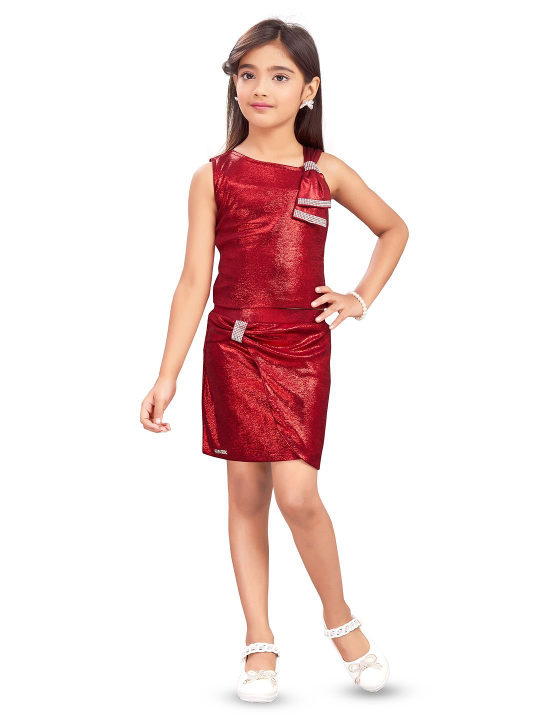 

Lei-Chie Girls Embellished Top with Skirt, Maroon