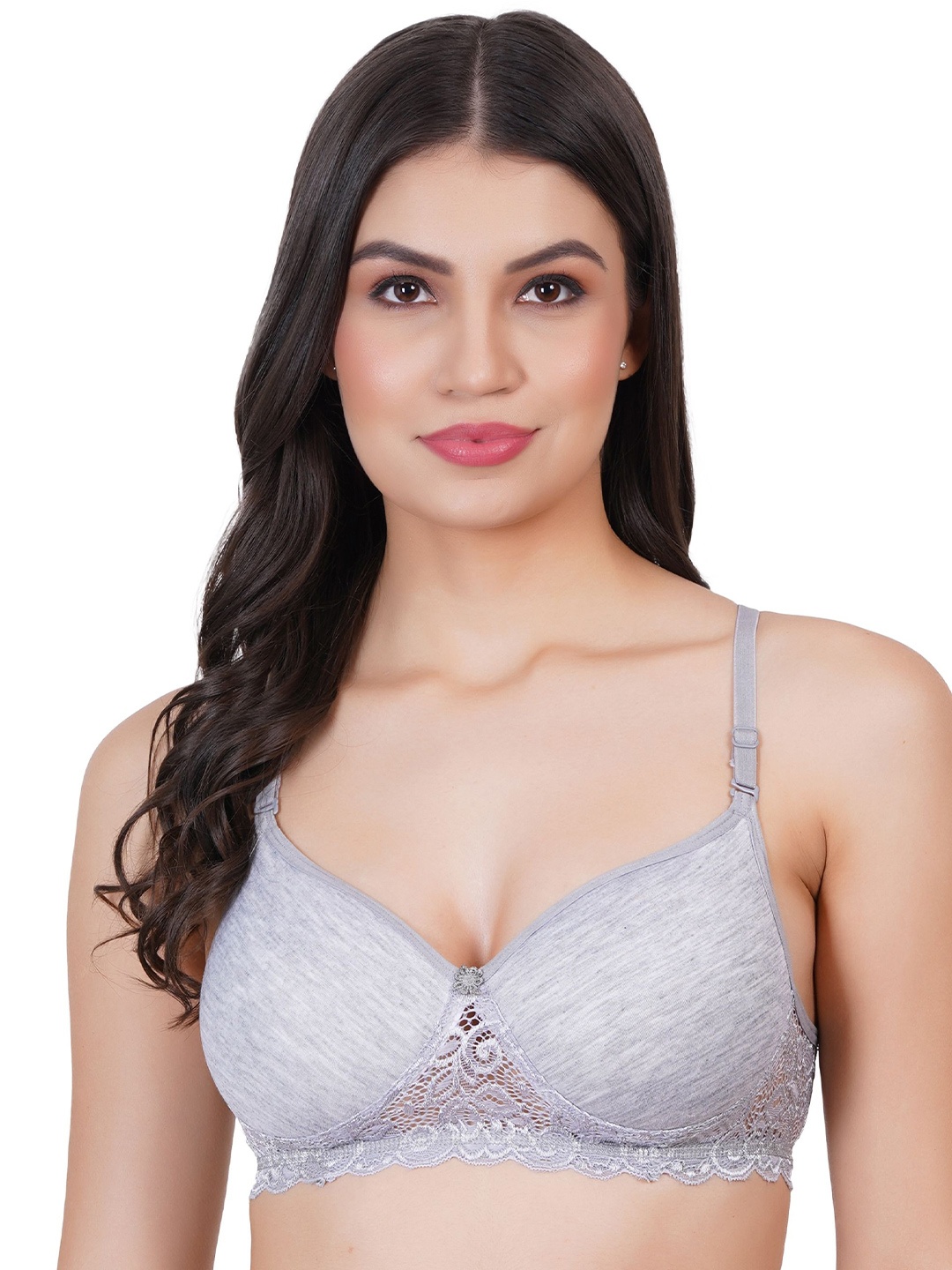 

Skin Beauty Floral Bralette Bra Full Coverage Lightly Padded, Grey