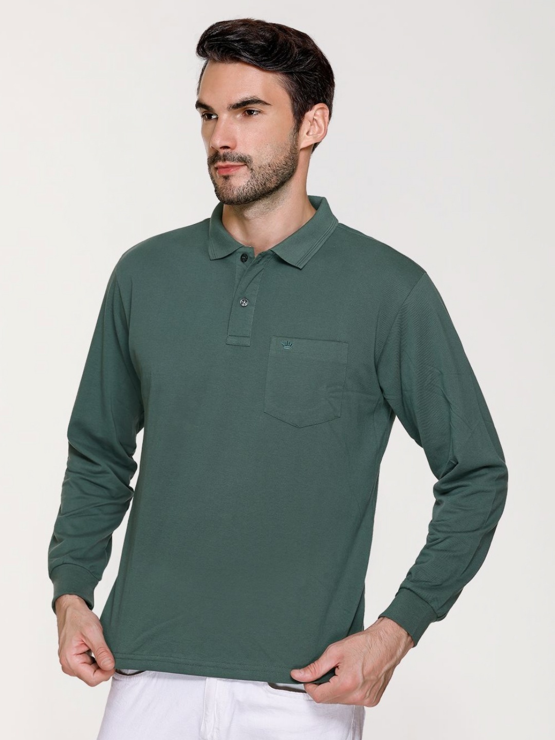 

ARRAY Men Solid Polo Collar Cotton T-Shirt, Sea green