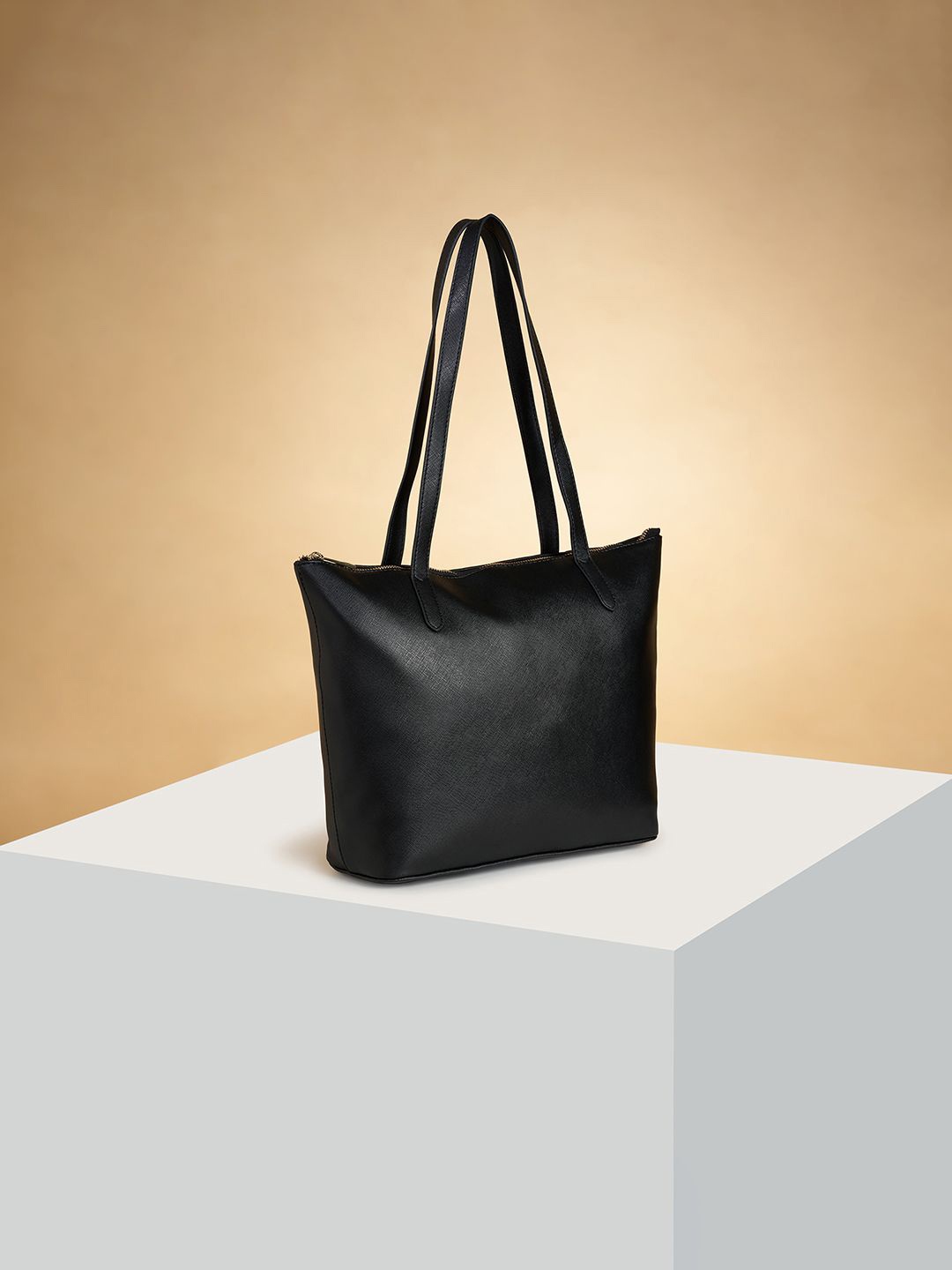 

Forever Glam by Pantaloons Colourblocked PU Oversized Shopper Tote Bag with Cut Work, Black