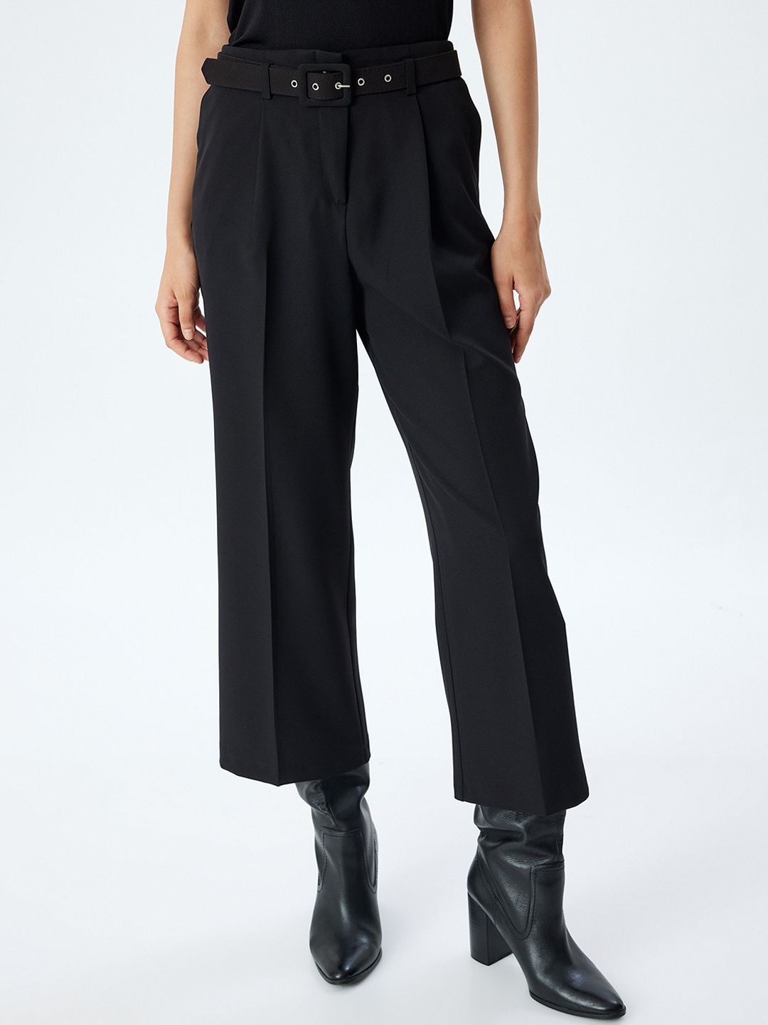 

Koton Women High-Rise Formal Trousers, Black