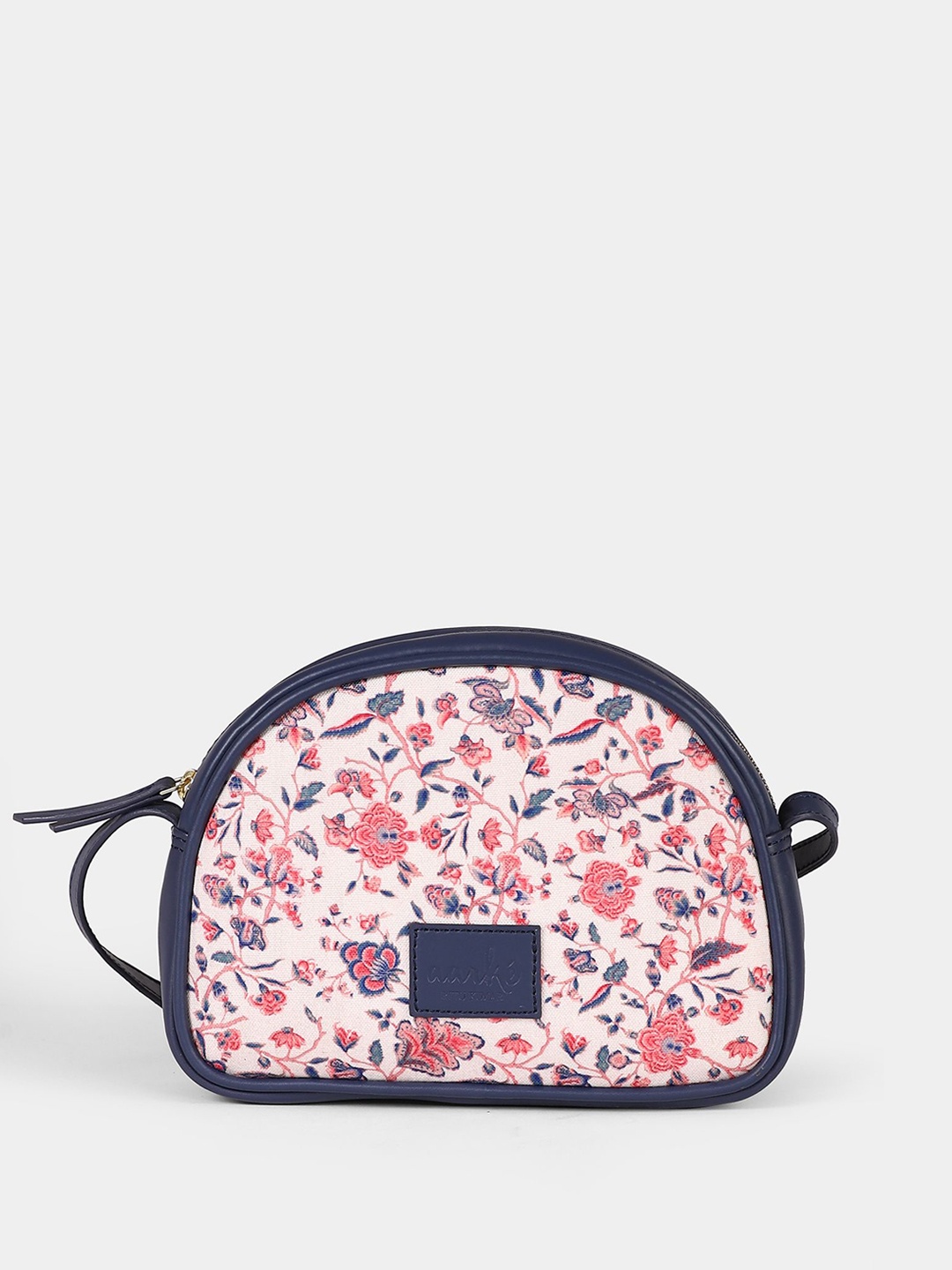 

aarke Ritu Kumar Floral Printed Structured Sling Bag with Applique, Off white