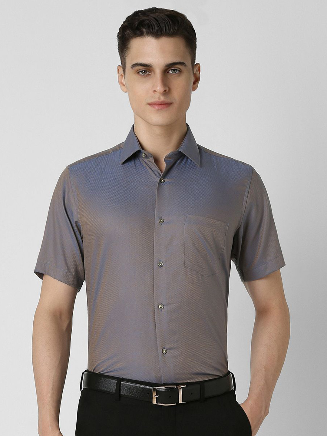 

Van Heusen Men Spread Collar Micro Ditsy Printed Cotton Party Shirt, Grey