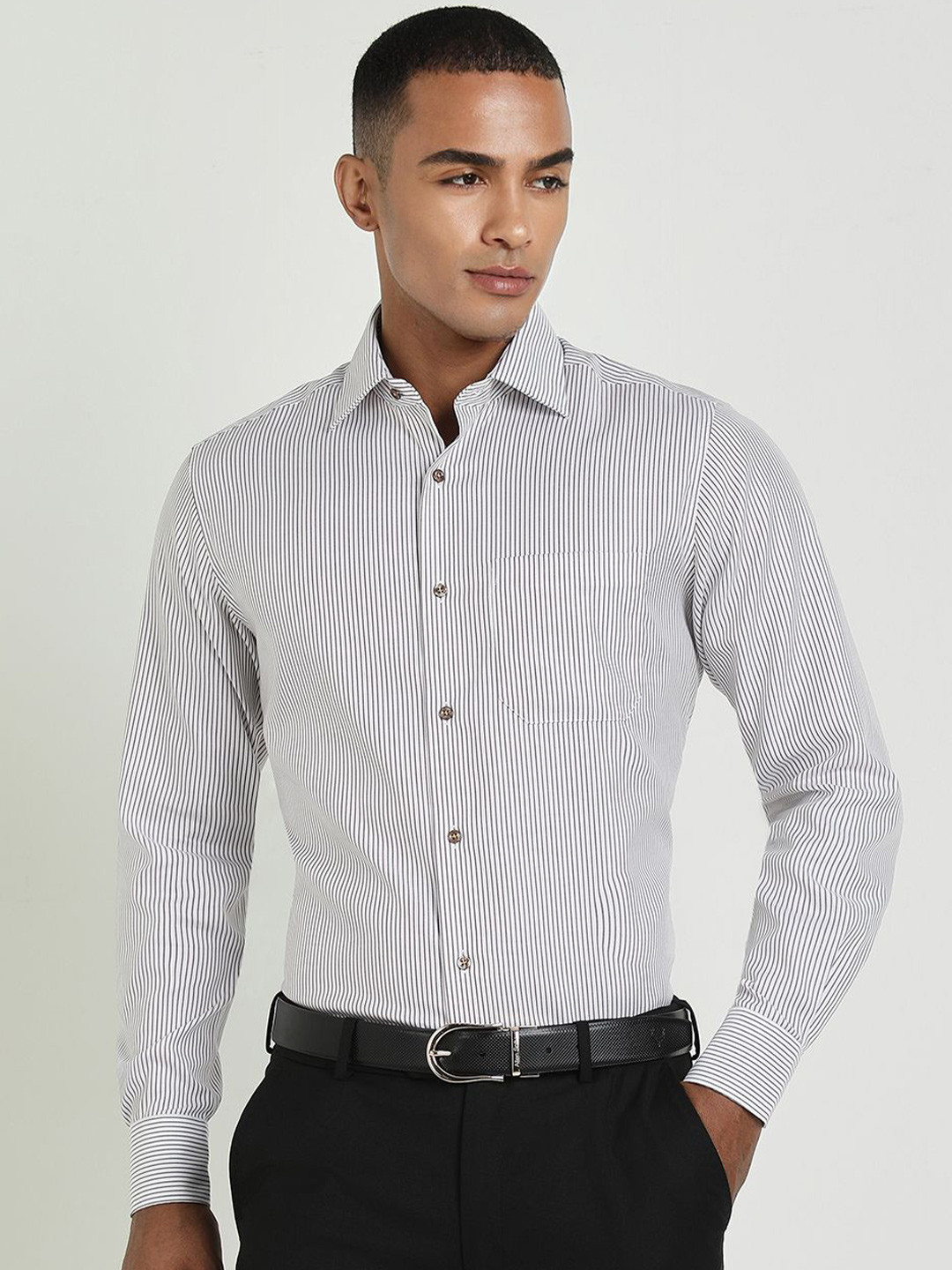 

Allen Solly Sport Men Spread Collar Striped Cotton Formal Shirt, Grey