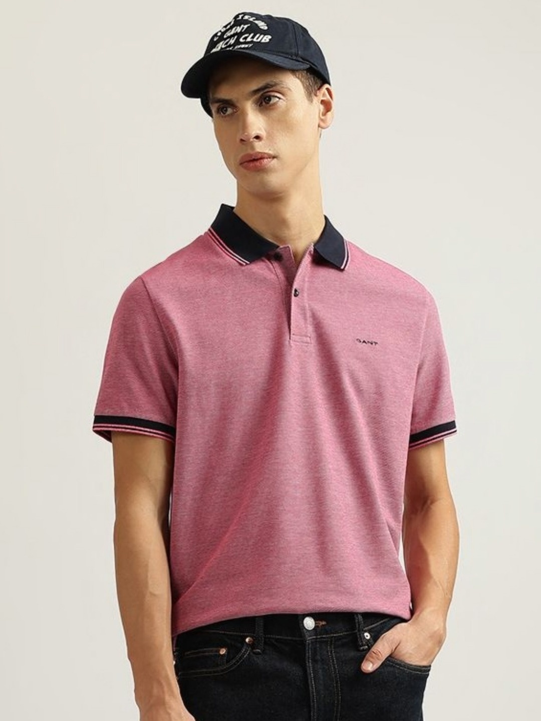 

GANT Men Solid Polo Collar Cotton T-Shirt, Pink