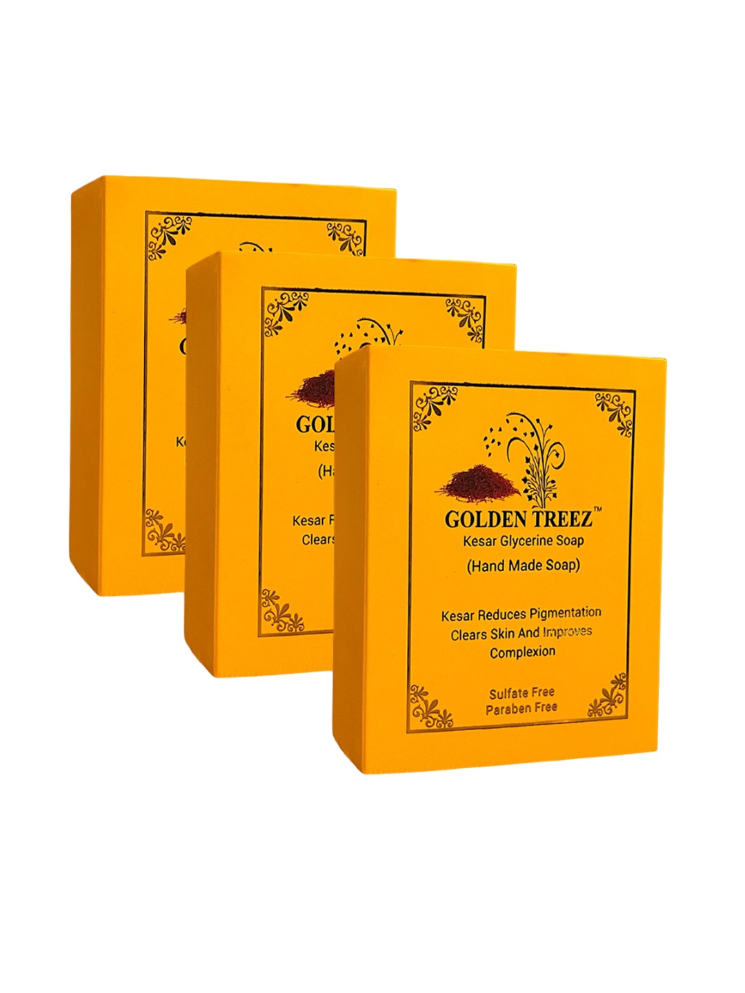 

Golden Treez Set Of 3 Kesar Glycerine Handmade Soap With Saffron- 115g Each, Mustard