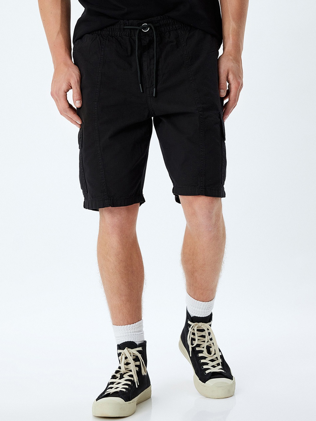 

Koton Men Mid-Rise Regular Fit Cargo Styles Shorts, Black