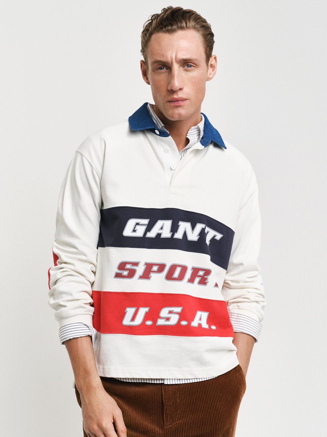 

GANT Men Typography Printed Polo Collar Cotton Relaxed Fit T-Shirt, White