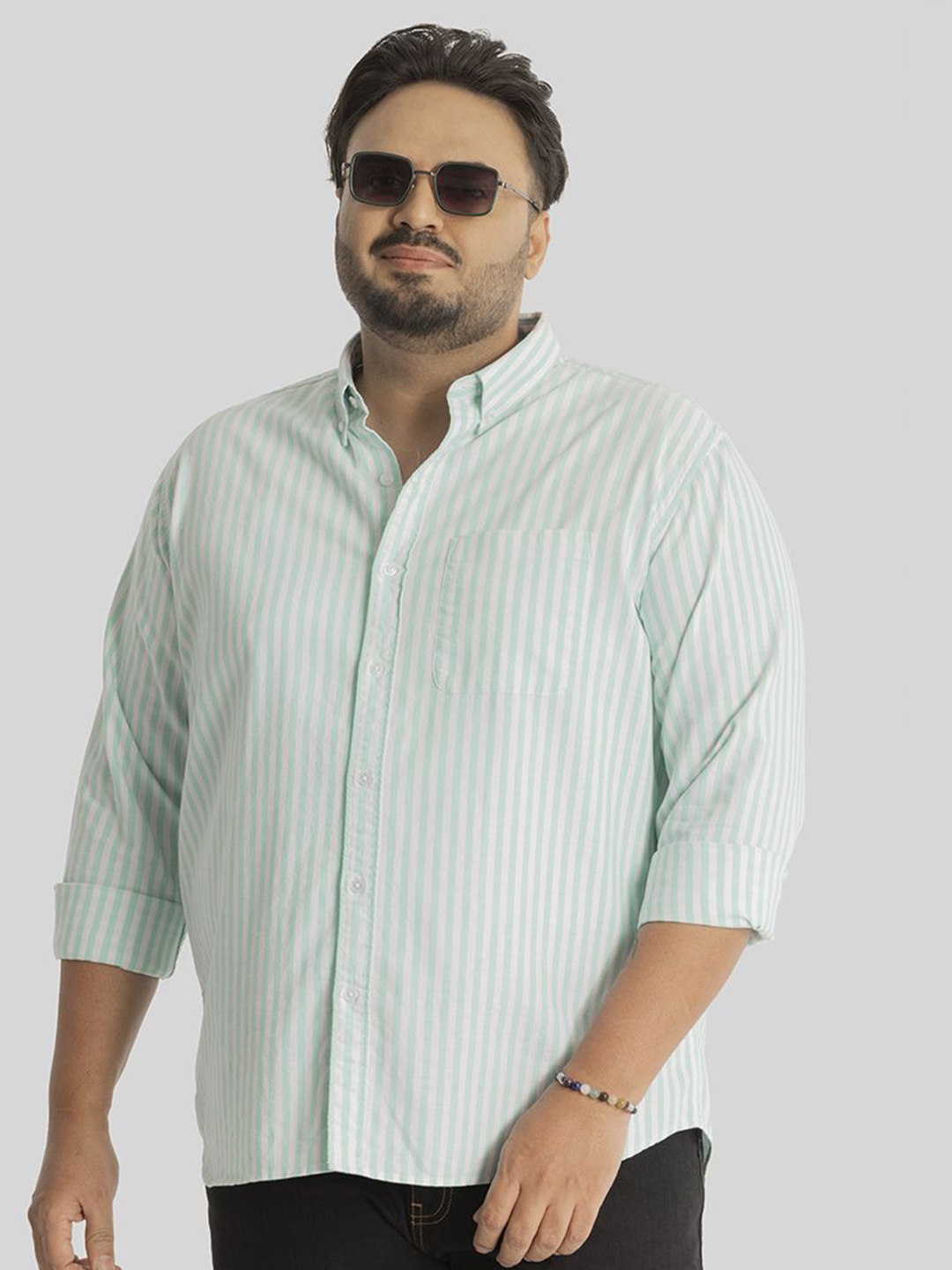 

Snitch Plus Size Men Relaxed Opaque Striped Casual Shirt, Green