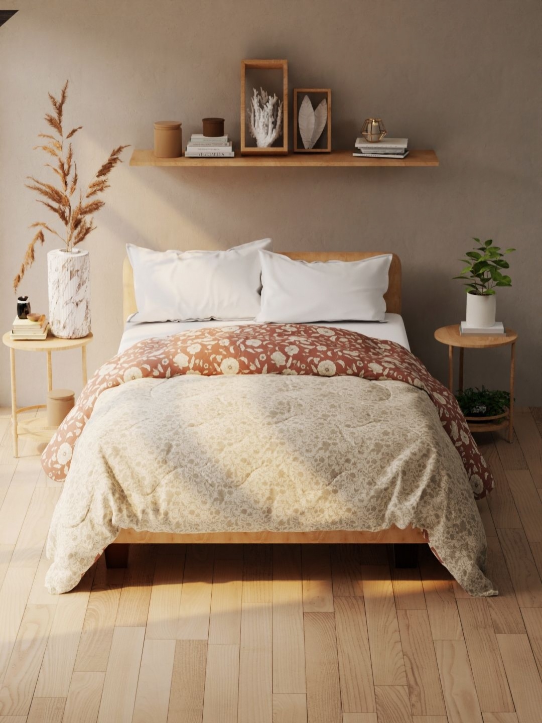 

KOPA Beige & Rust Floral Printed 120 GSM Microfiber AC Room Double Bed Comforter