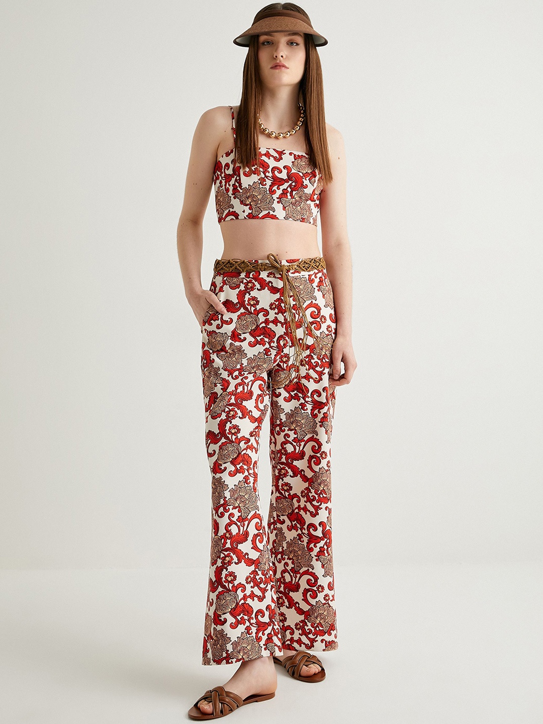 

Koton Women Floral Printed Trousers, Orange