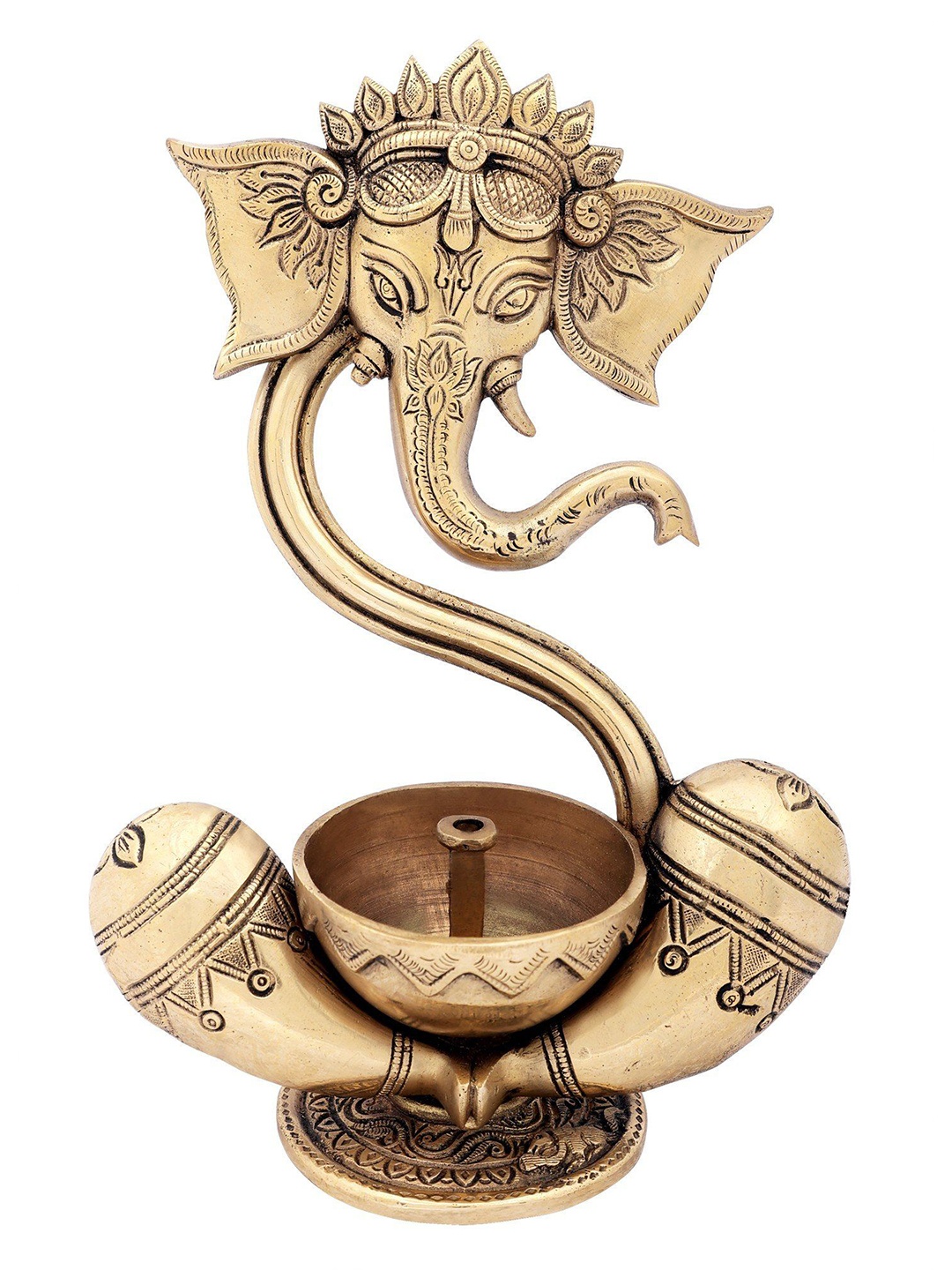 

Exotic India 9" Ganesha Wick Lamp in Brass - Made In India, Gold