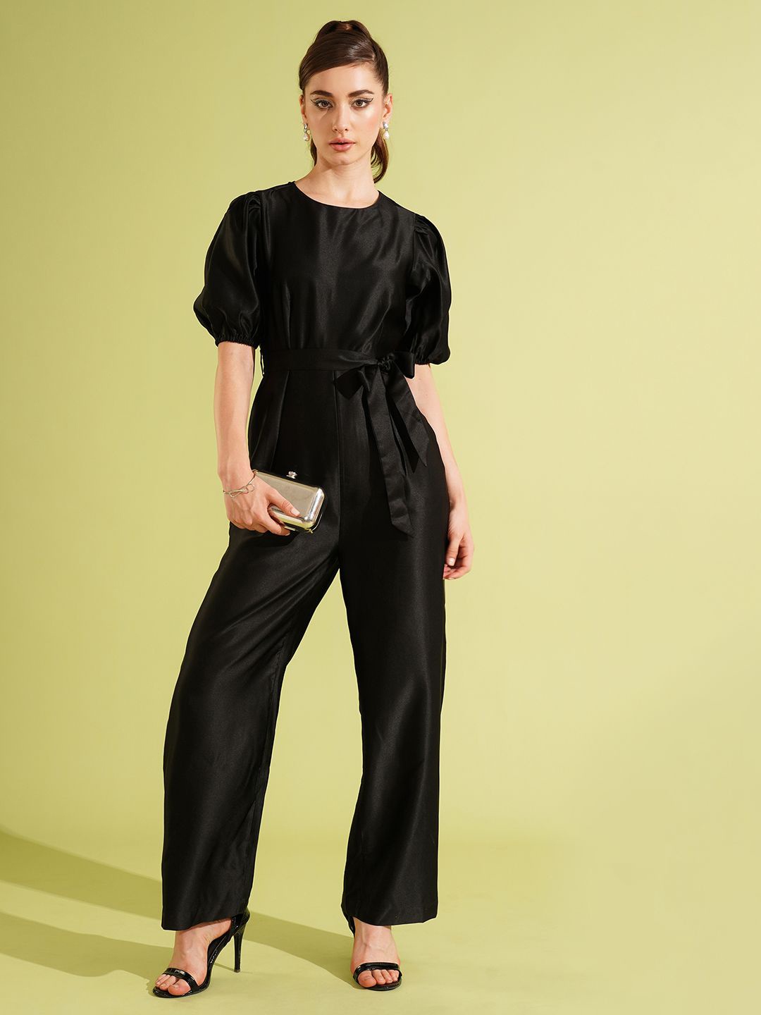 

Globus Old Money Women Puff Sleeve Basic Jumpsuit, Black