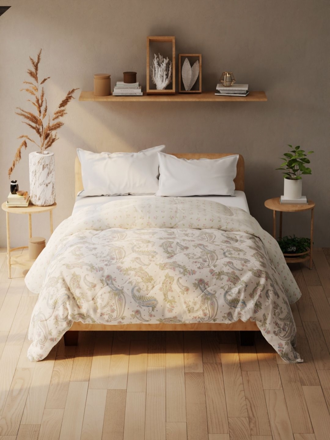 

KOPA White & Green Paisely Printed 120 GSM Microfiber AC Room Double Bed Comforter