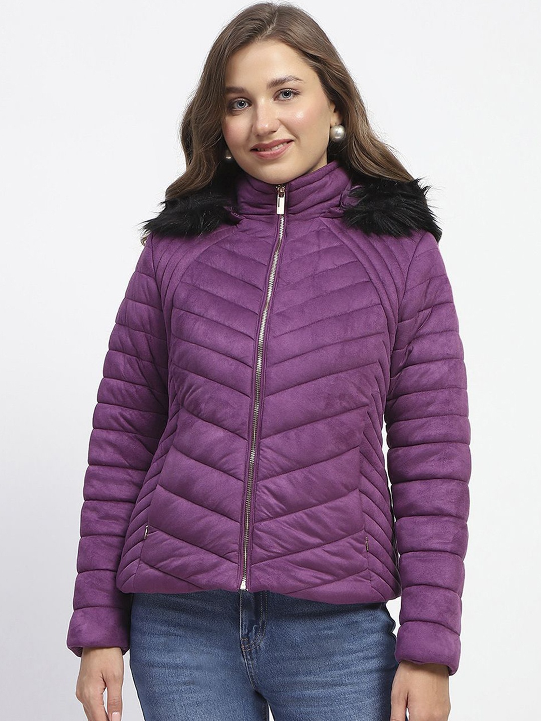 

Madame Women Solid Parka Padded Jacket, Purple