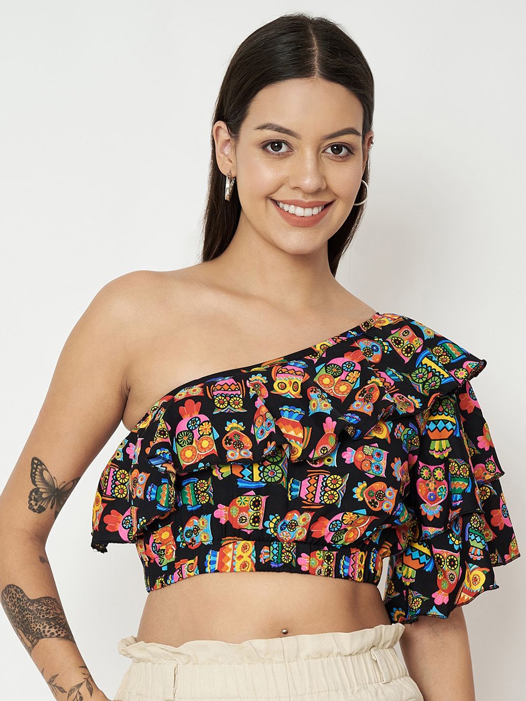 

BRINNS Women Graphic Printed One Shoulder Top, Multi