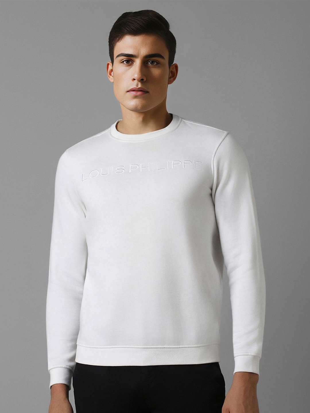 

Louis Philippe Men Brand Logo Embroidered Pure Cotton Sweatshirt, White