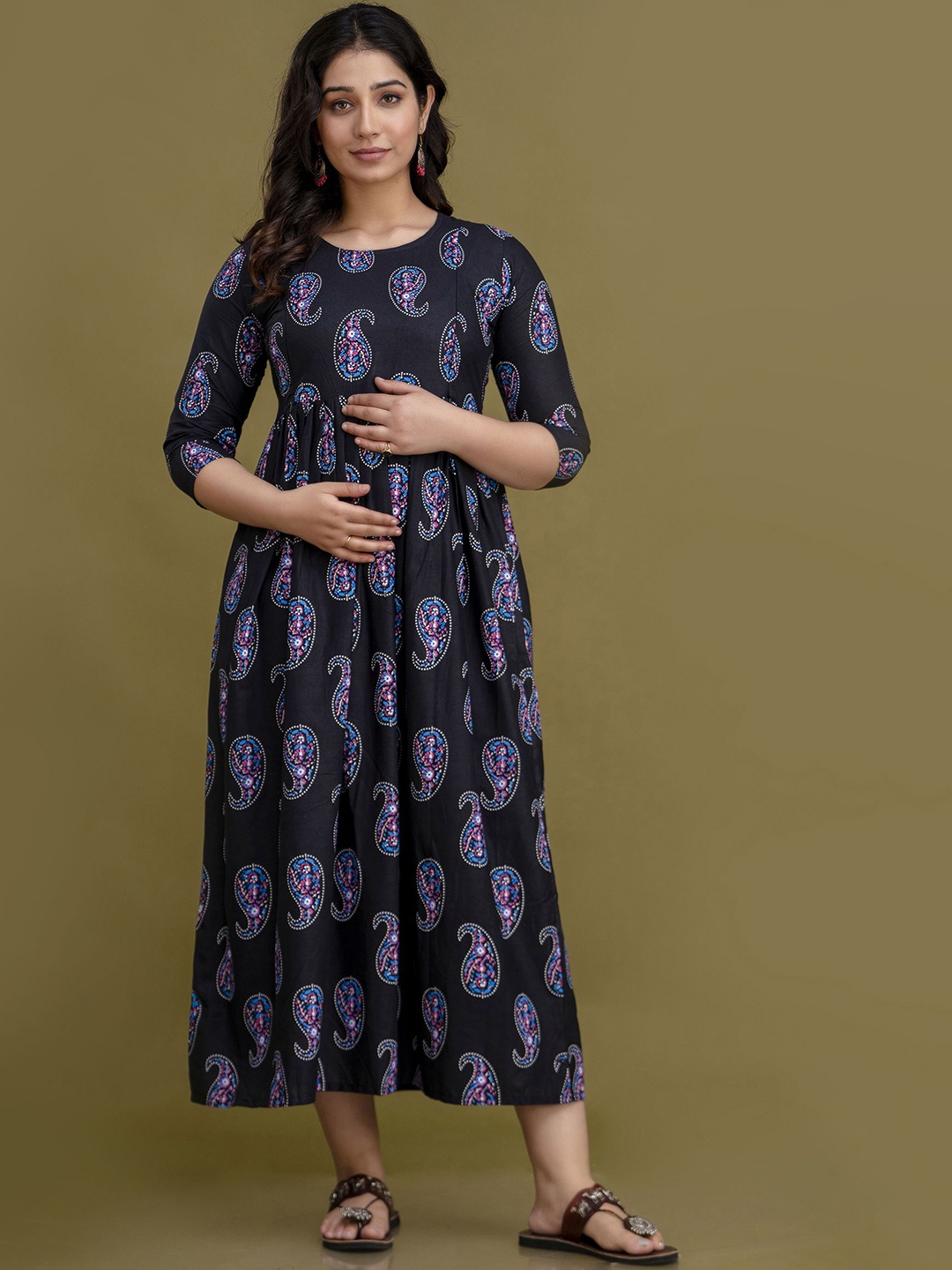 

Mialo fashion Women Ethnic Motifs Printed Fit and Flare Ethnic Dresses, Blue