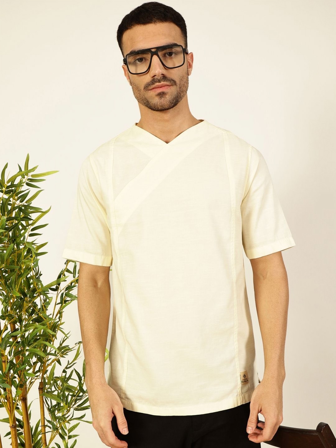 

Thomas Scott Men Solid V-Neck Cotton Boxy T-Shirt, Yellow