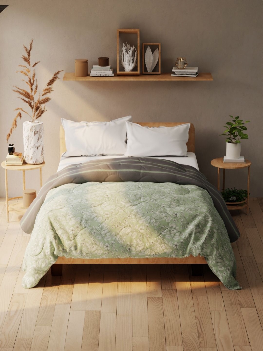 

KOPA Green & Black Floral Printed 120 GSM Microfiber AC Room Double Bed Comforter