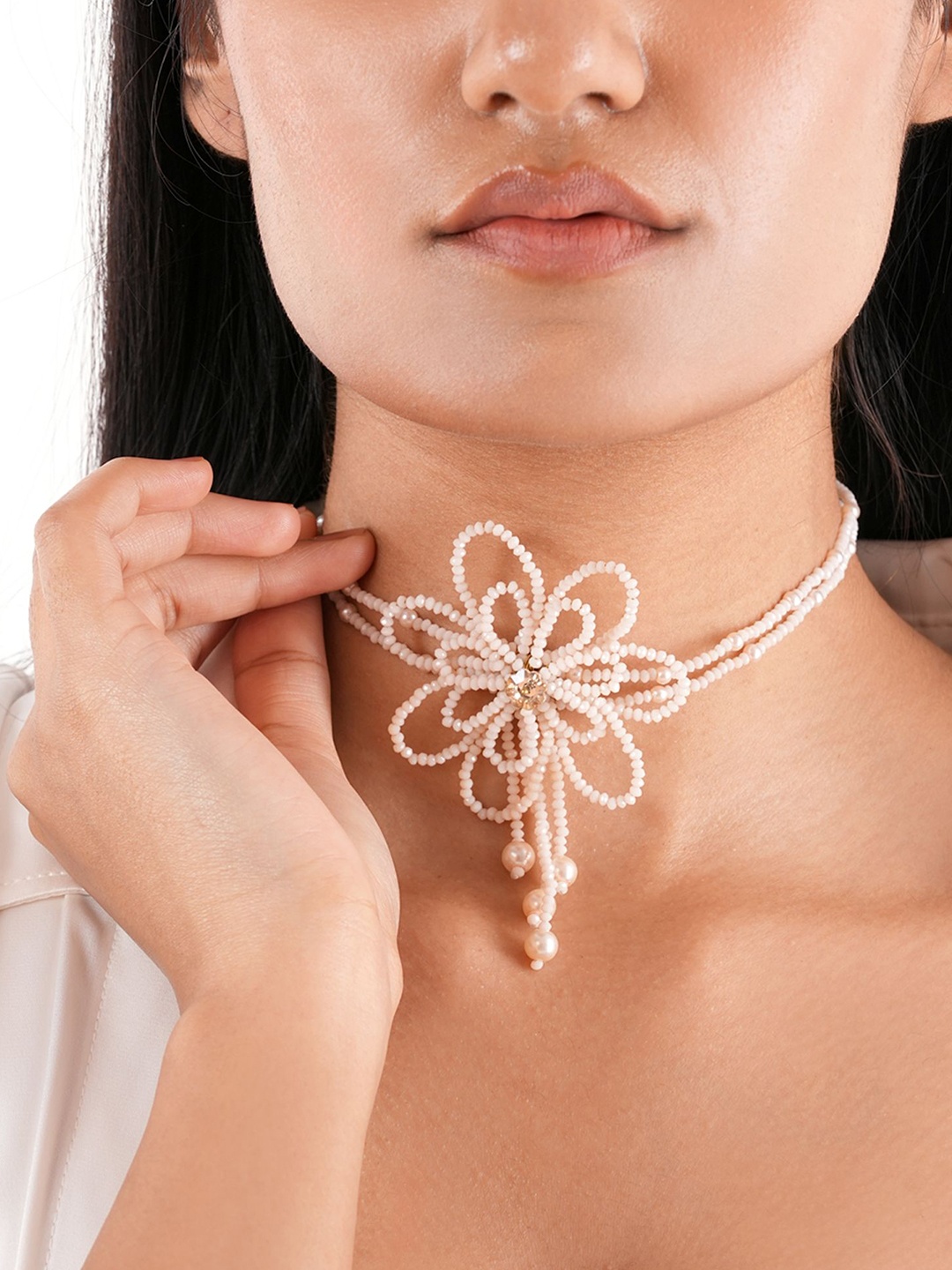 

D'oro Kvetina Beaded Choker Necklace, Peach