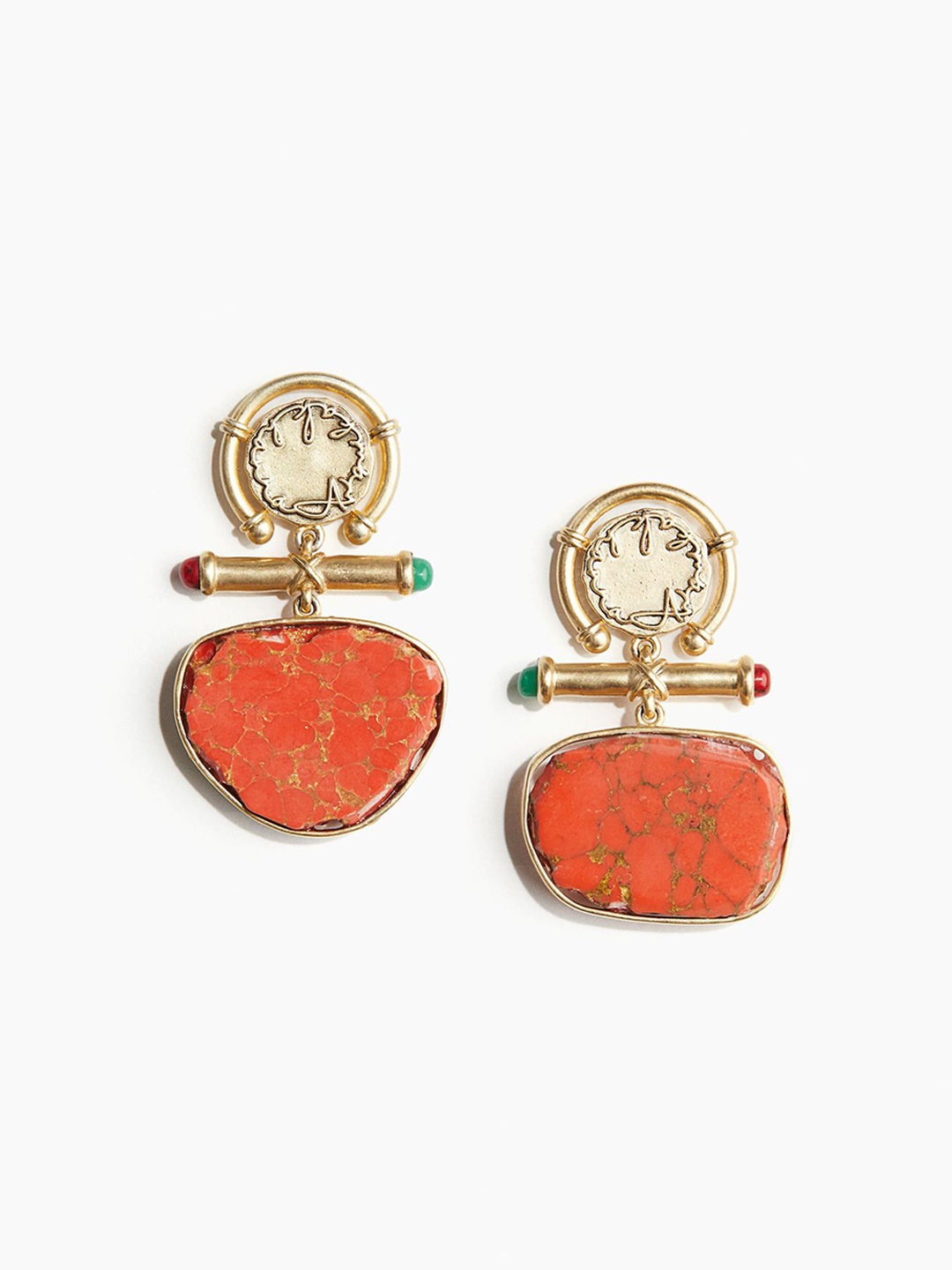 

H&M Coin Stud Stone Pendant Earrings, Gold