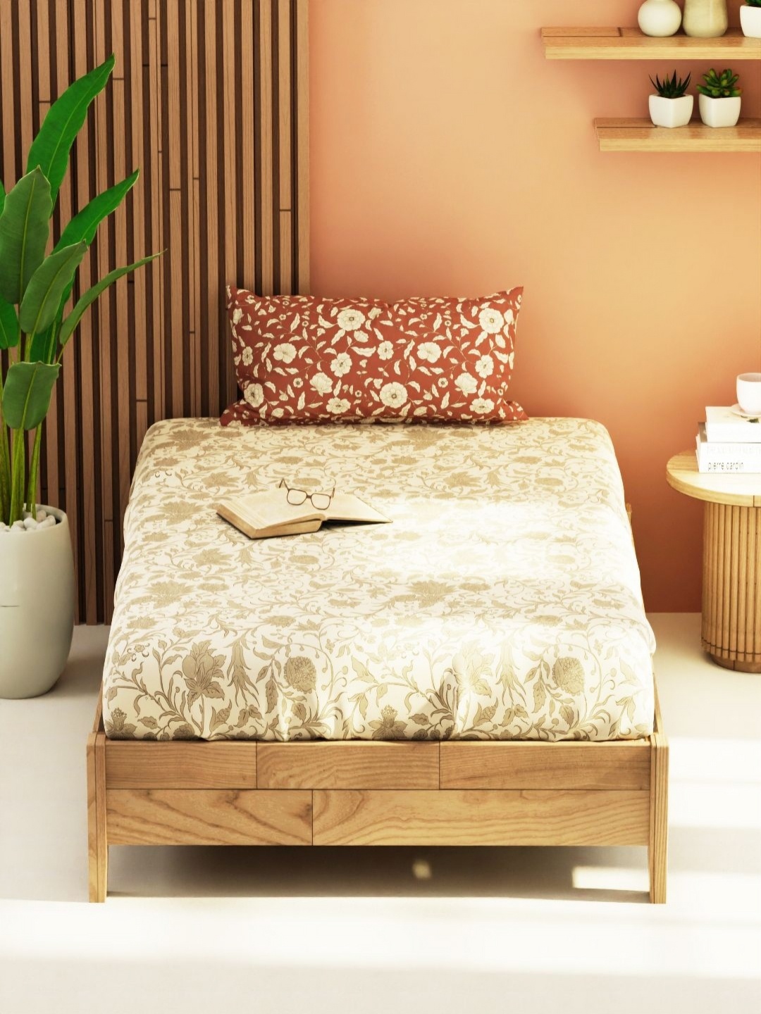 

KOPA Bagator Beige & Grey Floral 152 TC Single Bedsheet With 1 Pillow Covers