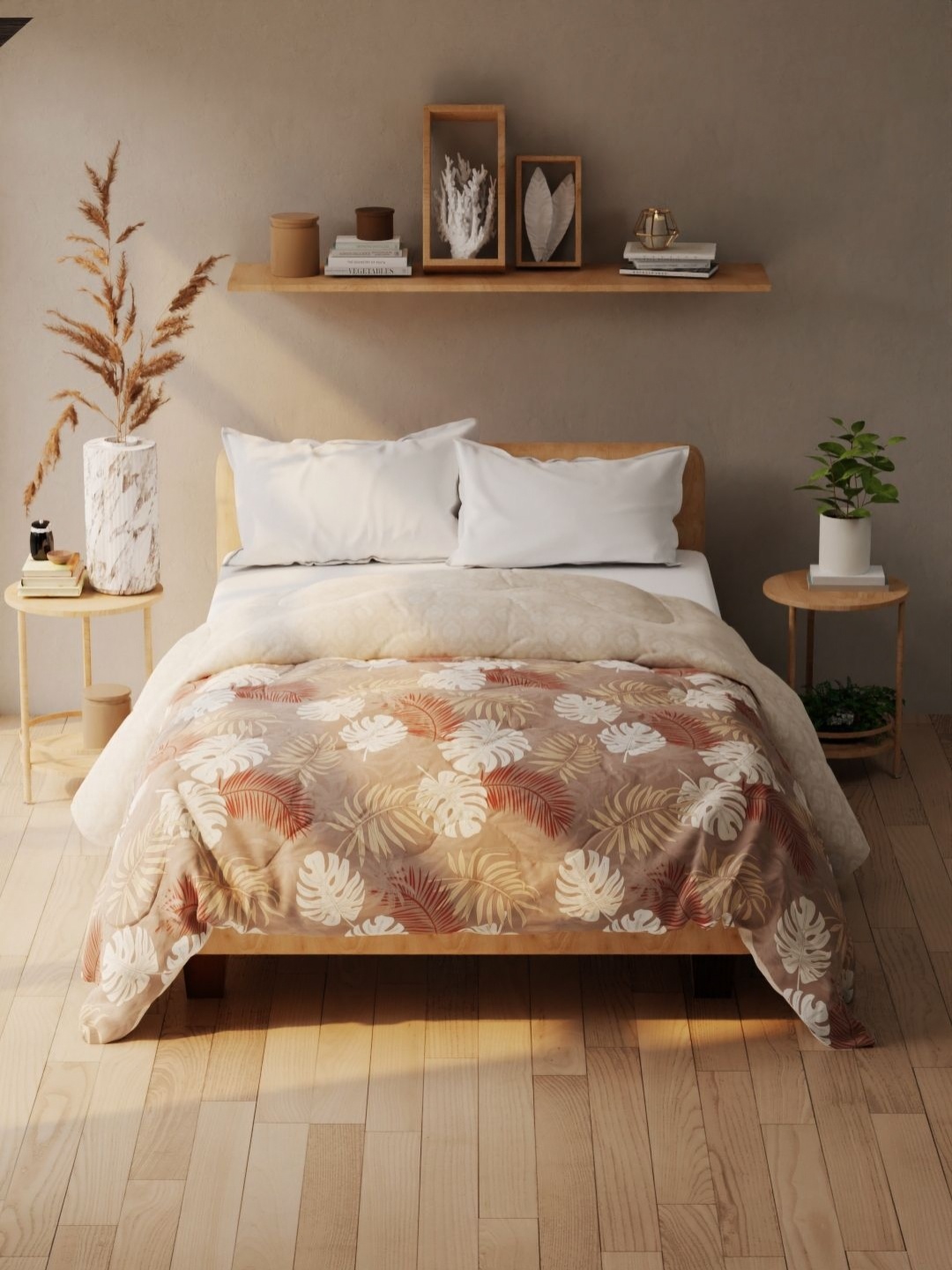 

KOPA Brown & White Tropical Printed 120 GSM Microfiber AC Room Double Bed Comforter