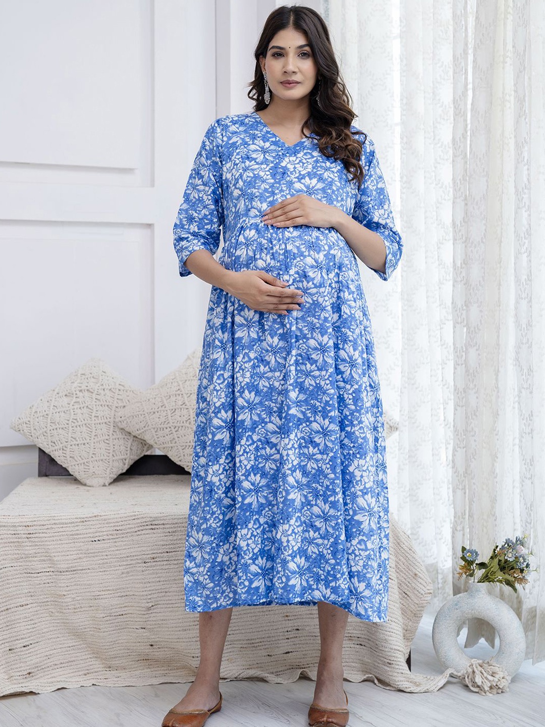 

Nayo Ethnic Motifs Print Maternity Maxi Dress, Blue