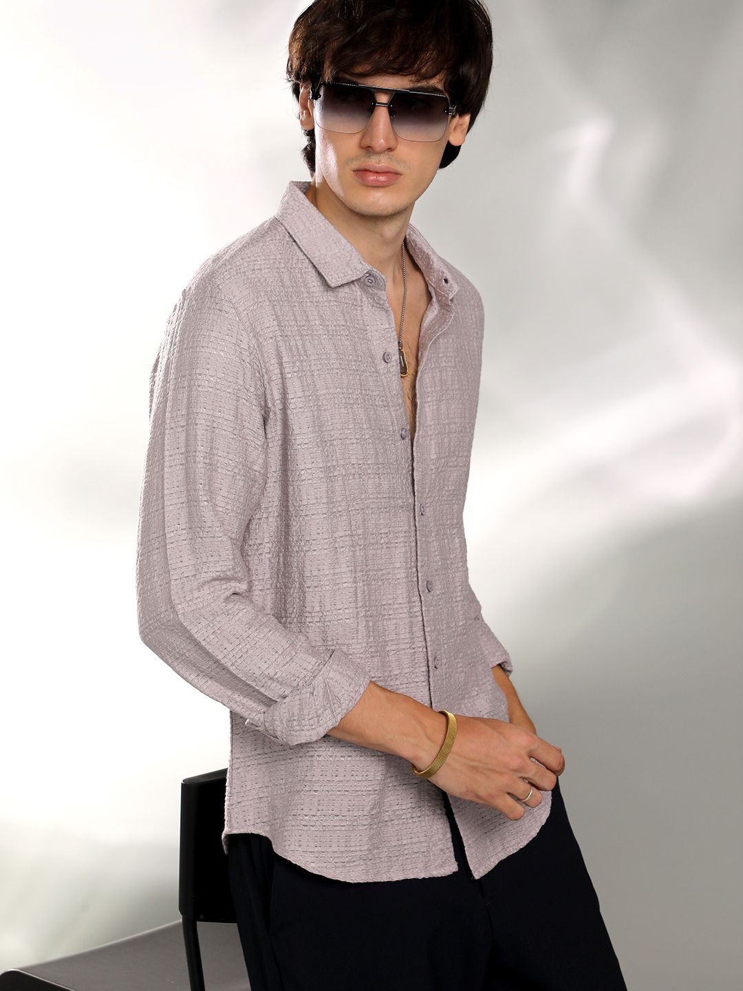 

Campus Sutra Men Comfort Spread Collar Solid Casual Shirt, Nude