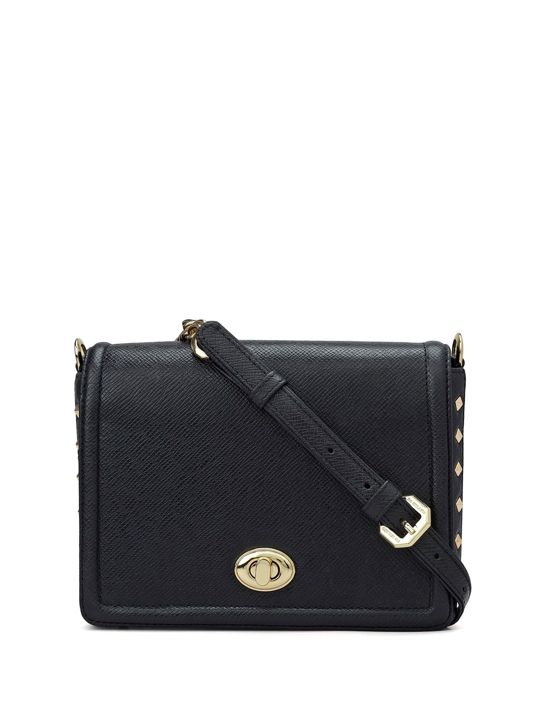 

Da Milano Textured Leather Half Moon Sling Bag with Tasselled, Black