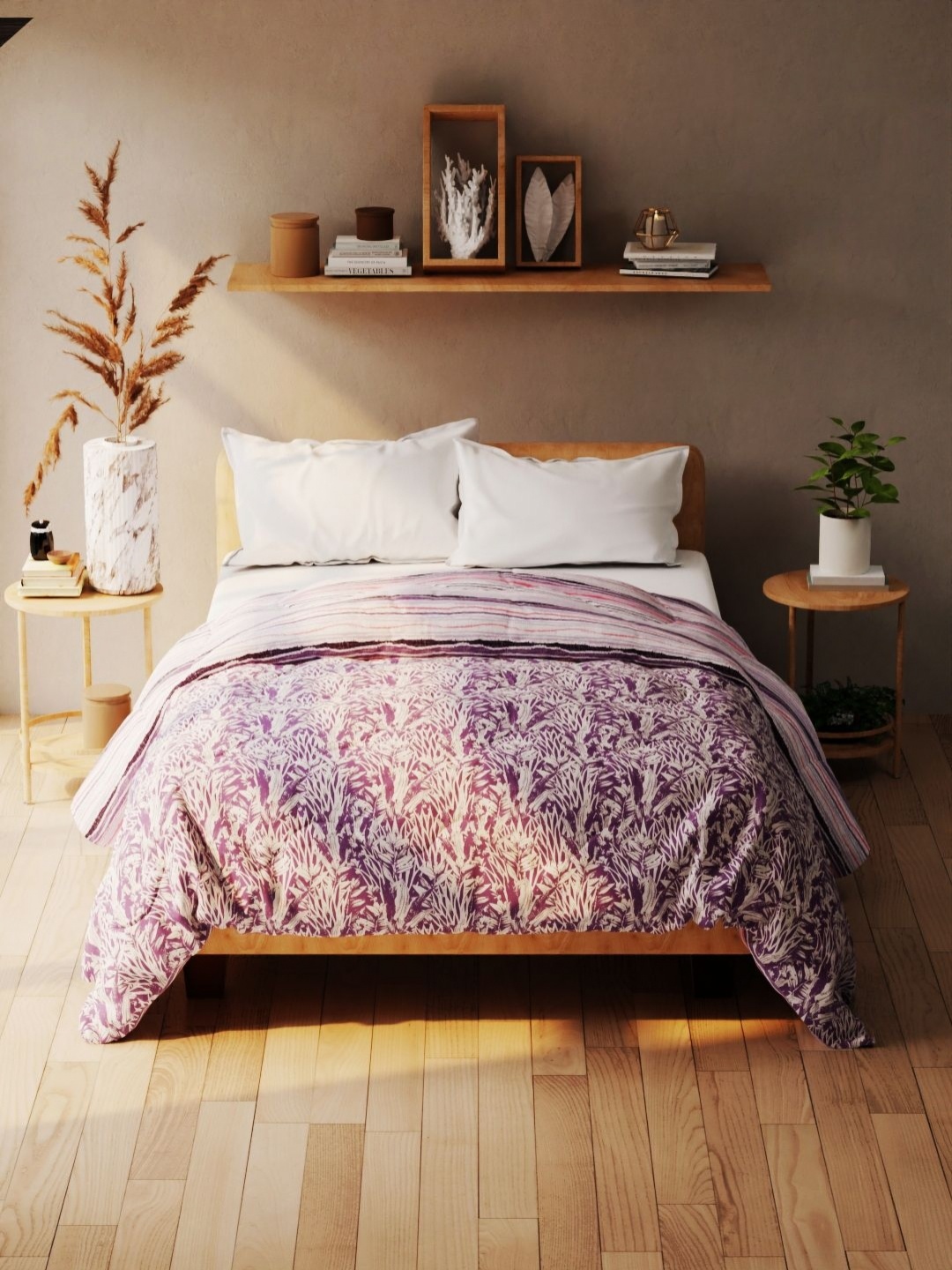 

KOPA Lavender & White Tropical Printed 120 GSM Microfiber AC Room Double Bed Comforter