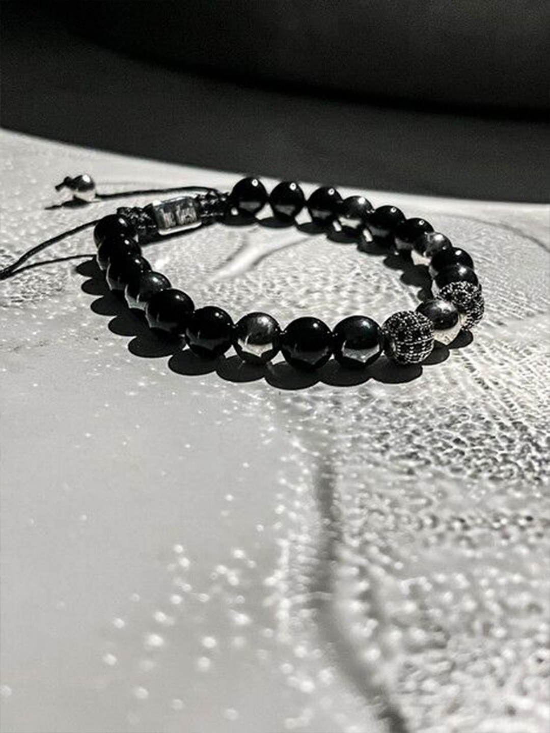 

Be Desi Men Stainless Steel Onyx Wraparound Bracelet, Black
