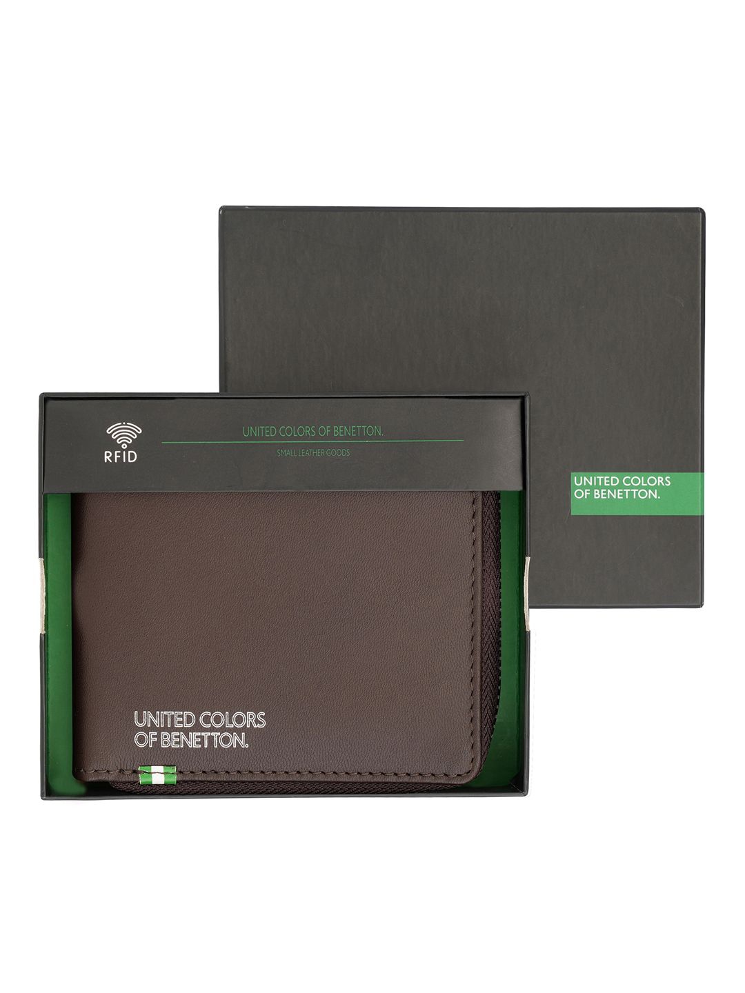 

United Colors of Benetton Men Leather Zip Around Wallet, Brown