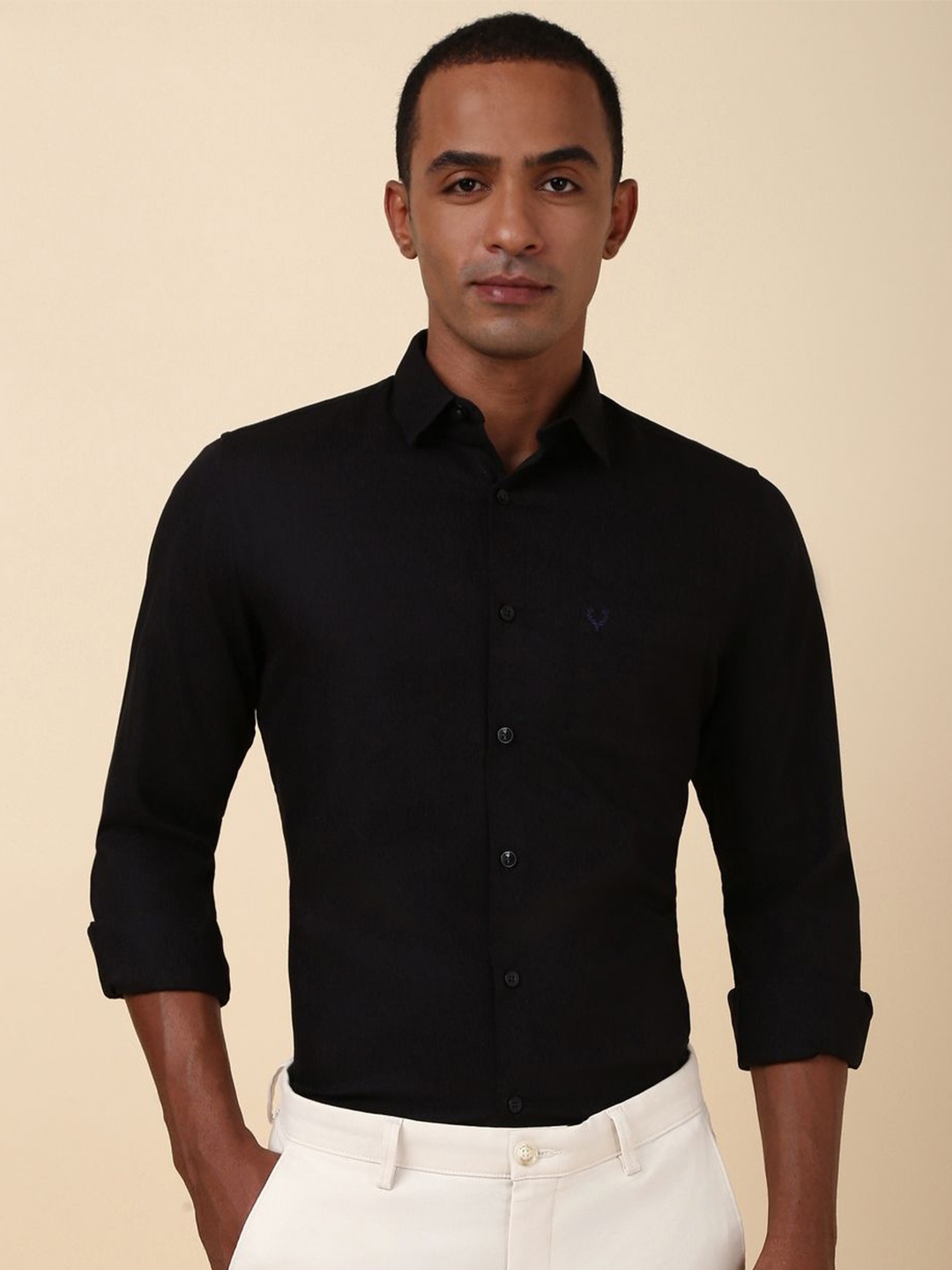 

Allen Solly Men Spread Collar Solid Cotton Slim Fit Formal Shirt, Black