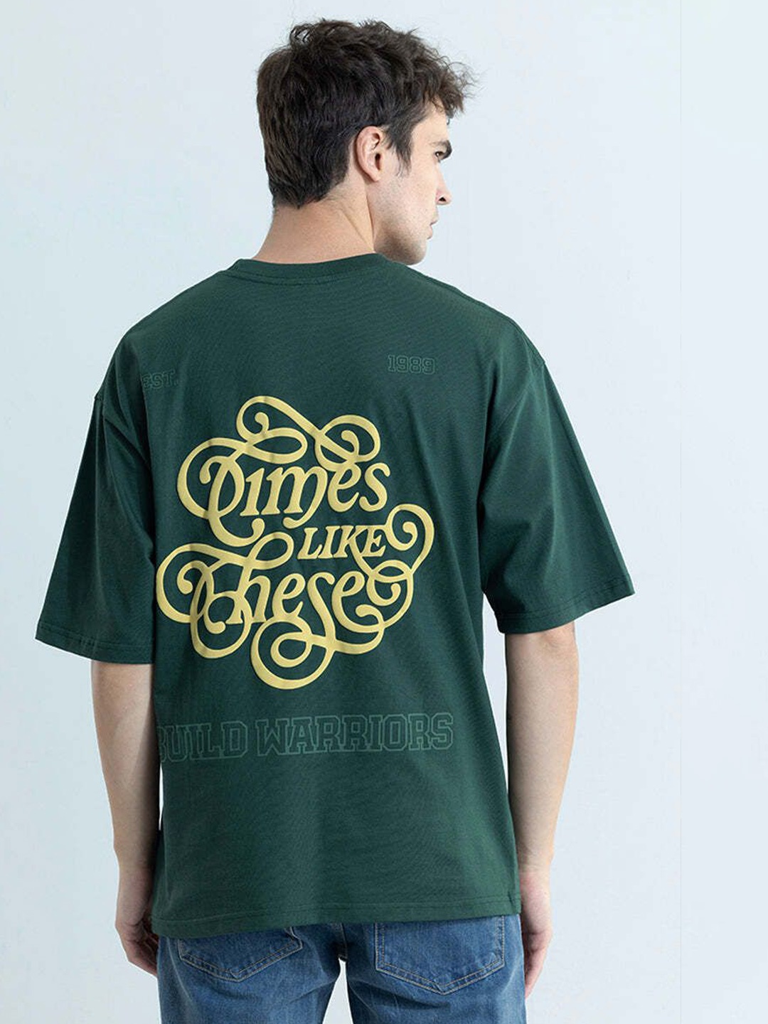 

Snitch Men Typography Printed Round Neck Cotton Oversized T-shirt, Green