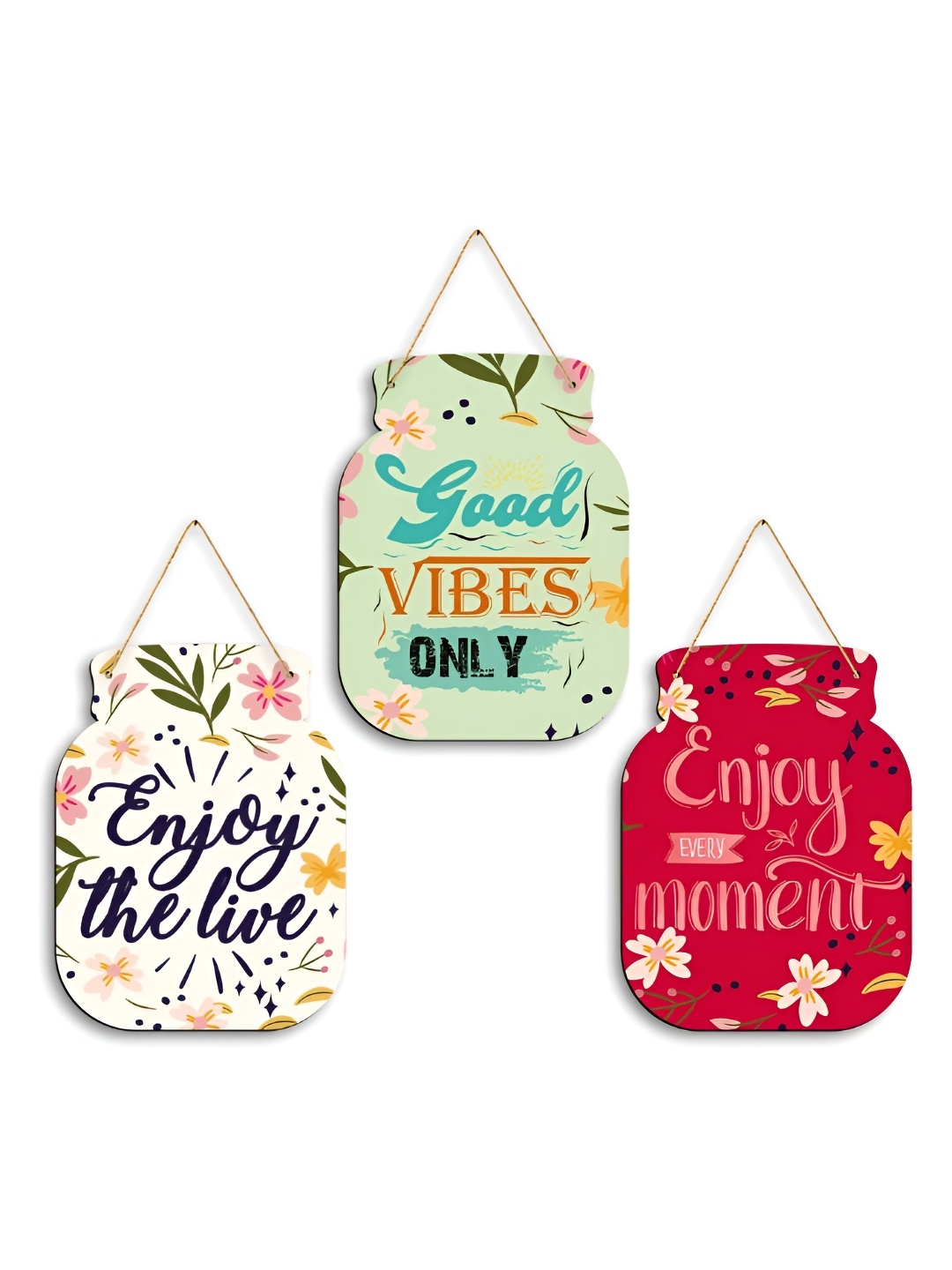 

CLAWCRAFTS White & Green 3 Pieces Wooden Wall Hangings