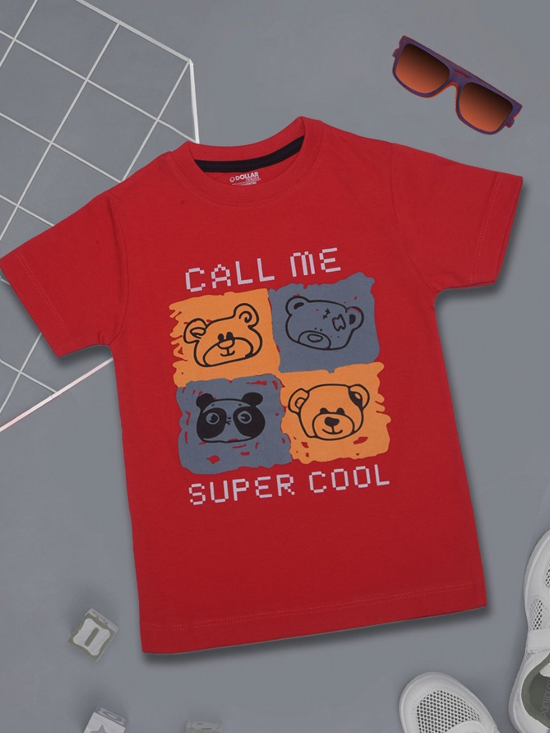 

Dollar Champion Kidswear Boys Graphic Printed Round Neck Cotton T-Shirt, Red