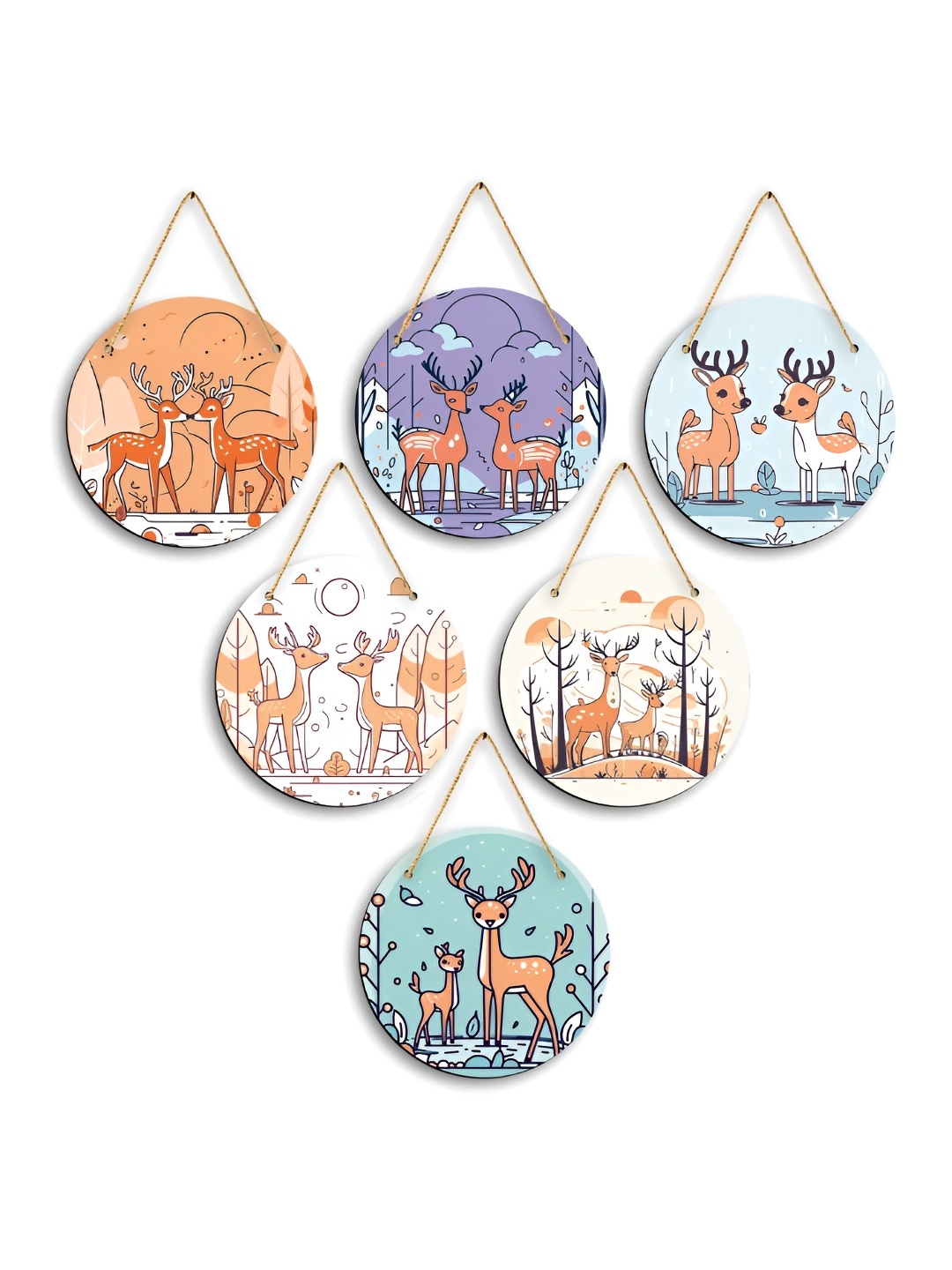 

CLAWCRAFTS Orange-Colored and Purple 6 Pieces Printed Wooden Wall Hangings