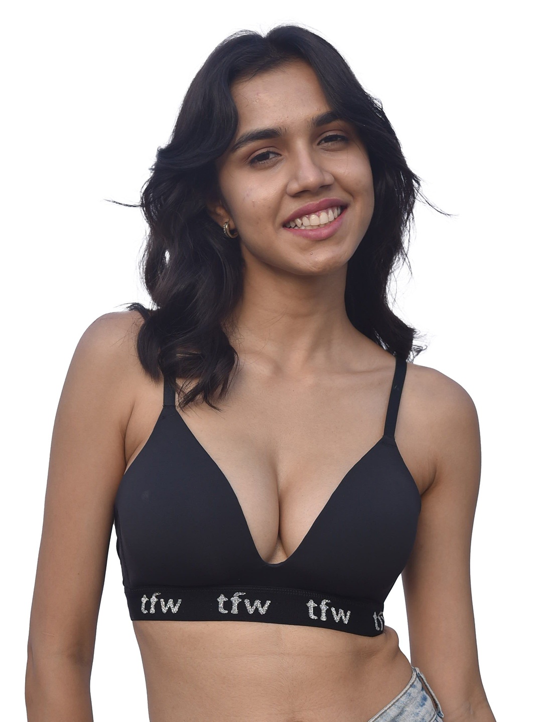 

TFW Full Coverage Lightly Padded Plunge Bra, Black