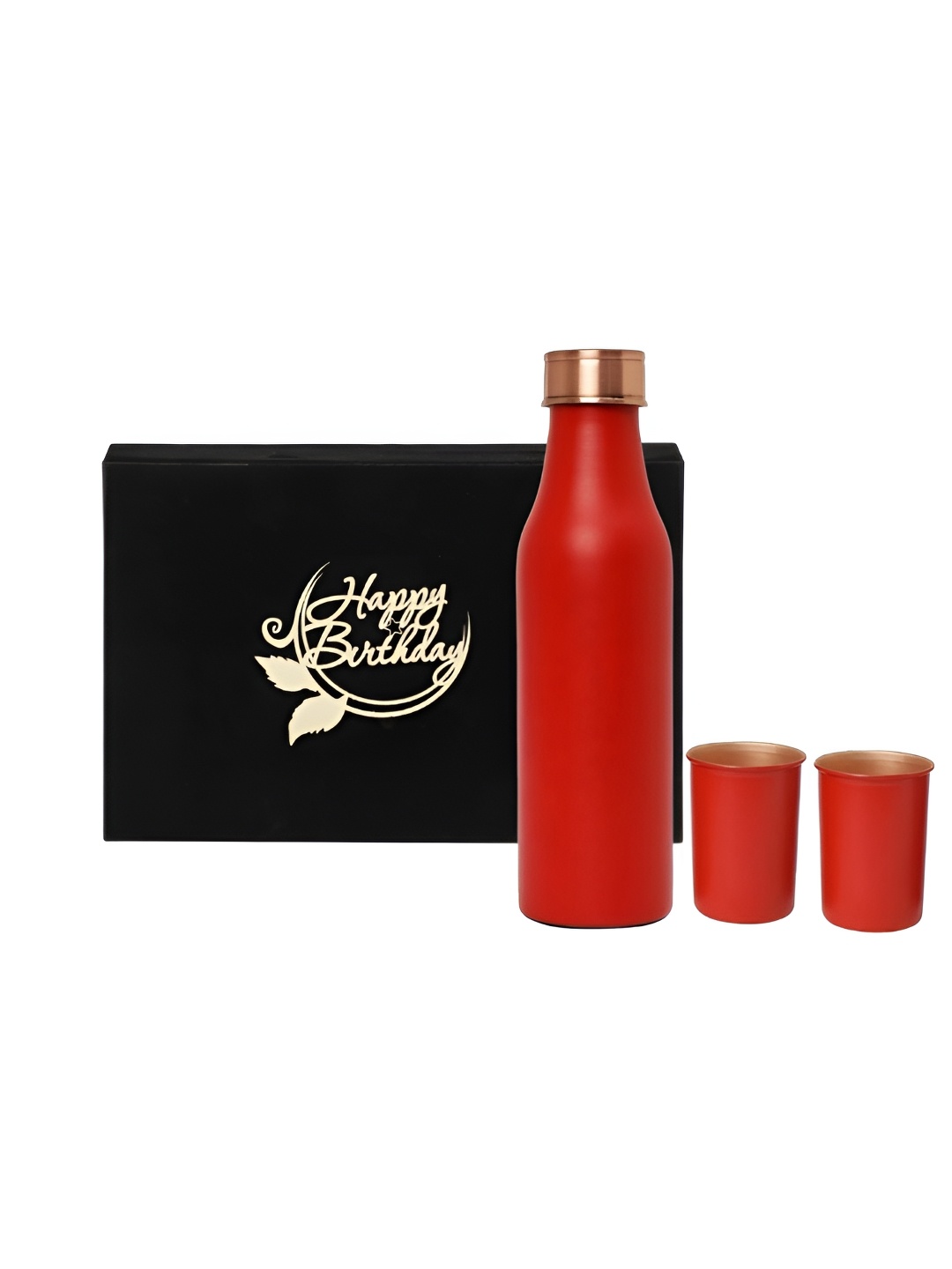 

INTERNATIONAL GIFT Red 3 Pieces Copper Water Bottle With Glasses