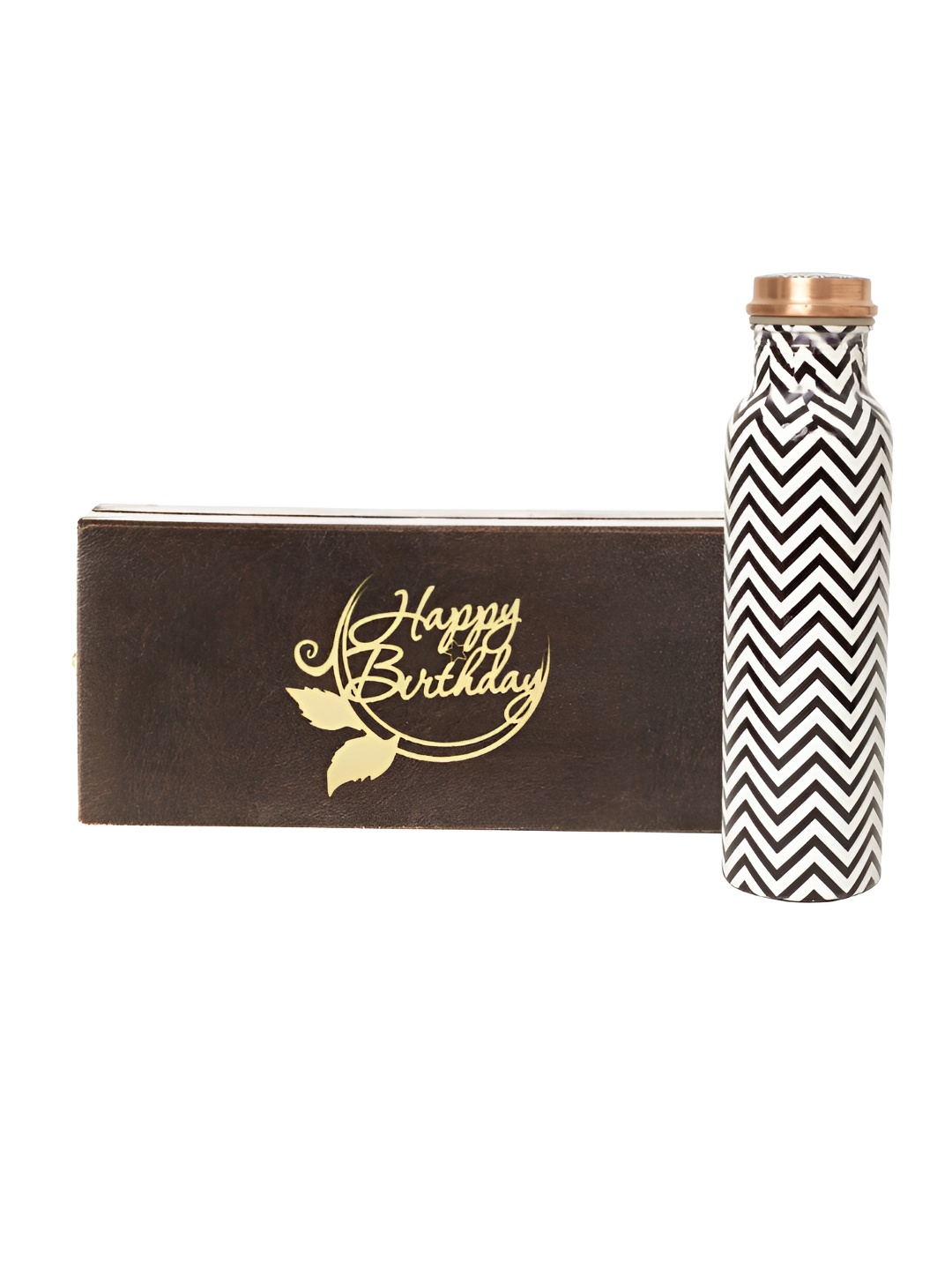 

INTERNATIONAL GIFT Black Printed Copper Water Bottle With Happy Birthday Tag Gift Set, White