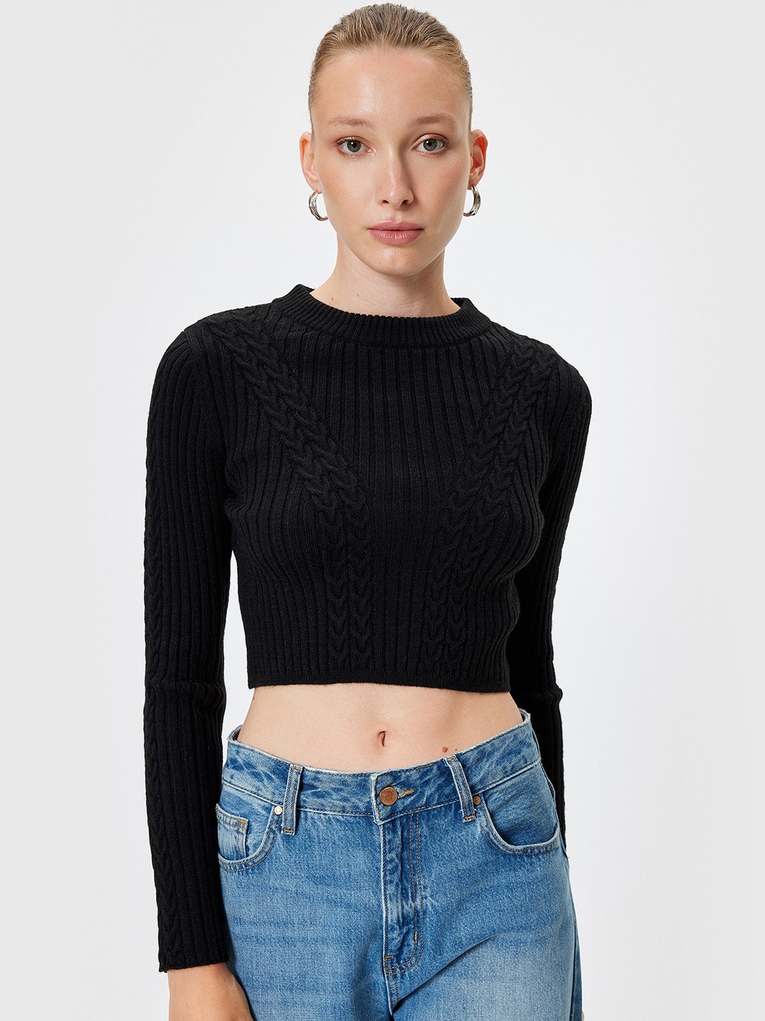 

Koton Women Cable Knit Pullover, Black