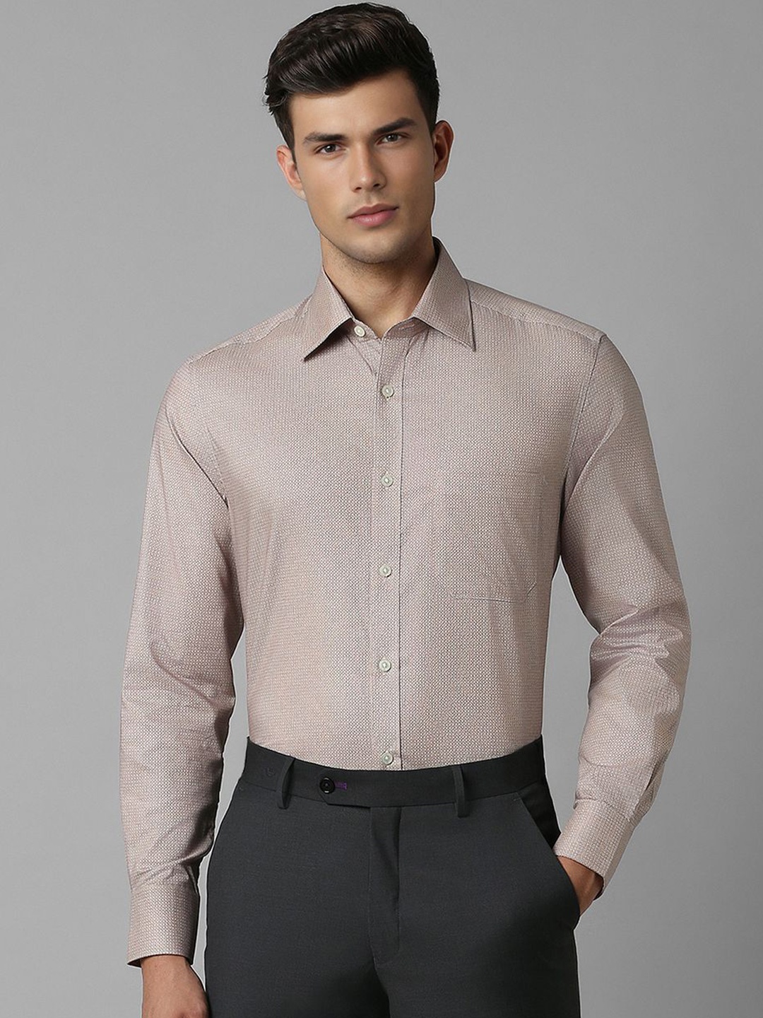 

Louis Philippe Men Spread Collar Micro Ditsy Printed Cotton Formal Shirt, Nude