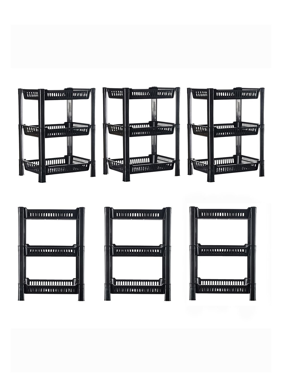 

Kuber Industries Black 6 Pieces Multipurpose 3 Tier Racks For Storage