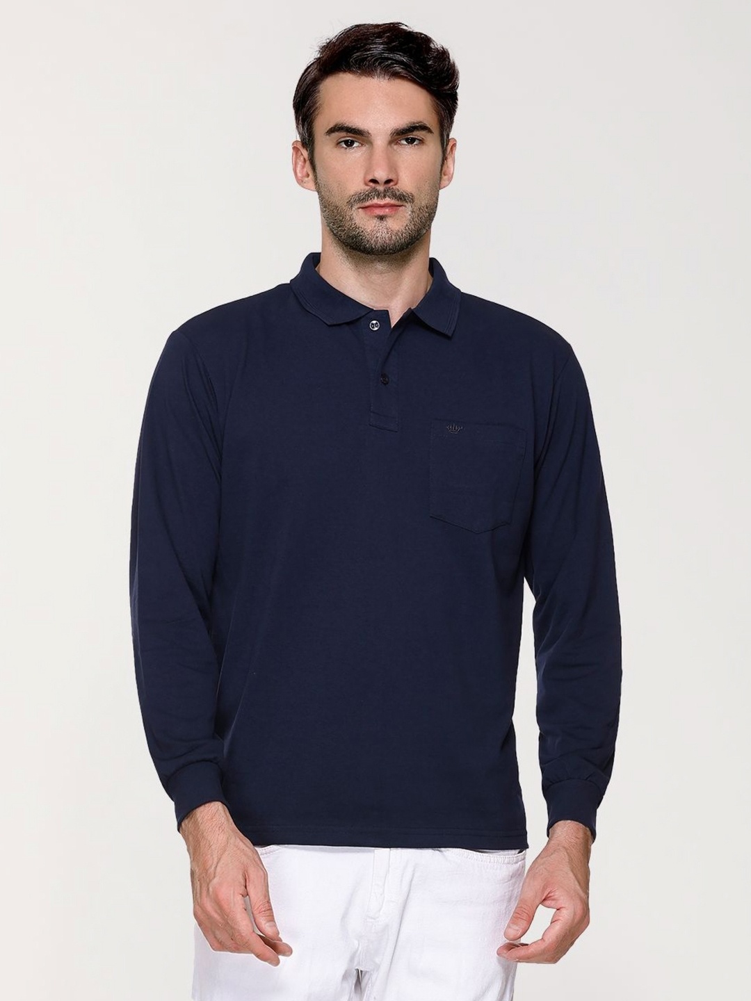 

ARRAY Men Solid Polo Collar Cotton T-Shirt, Navy blue