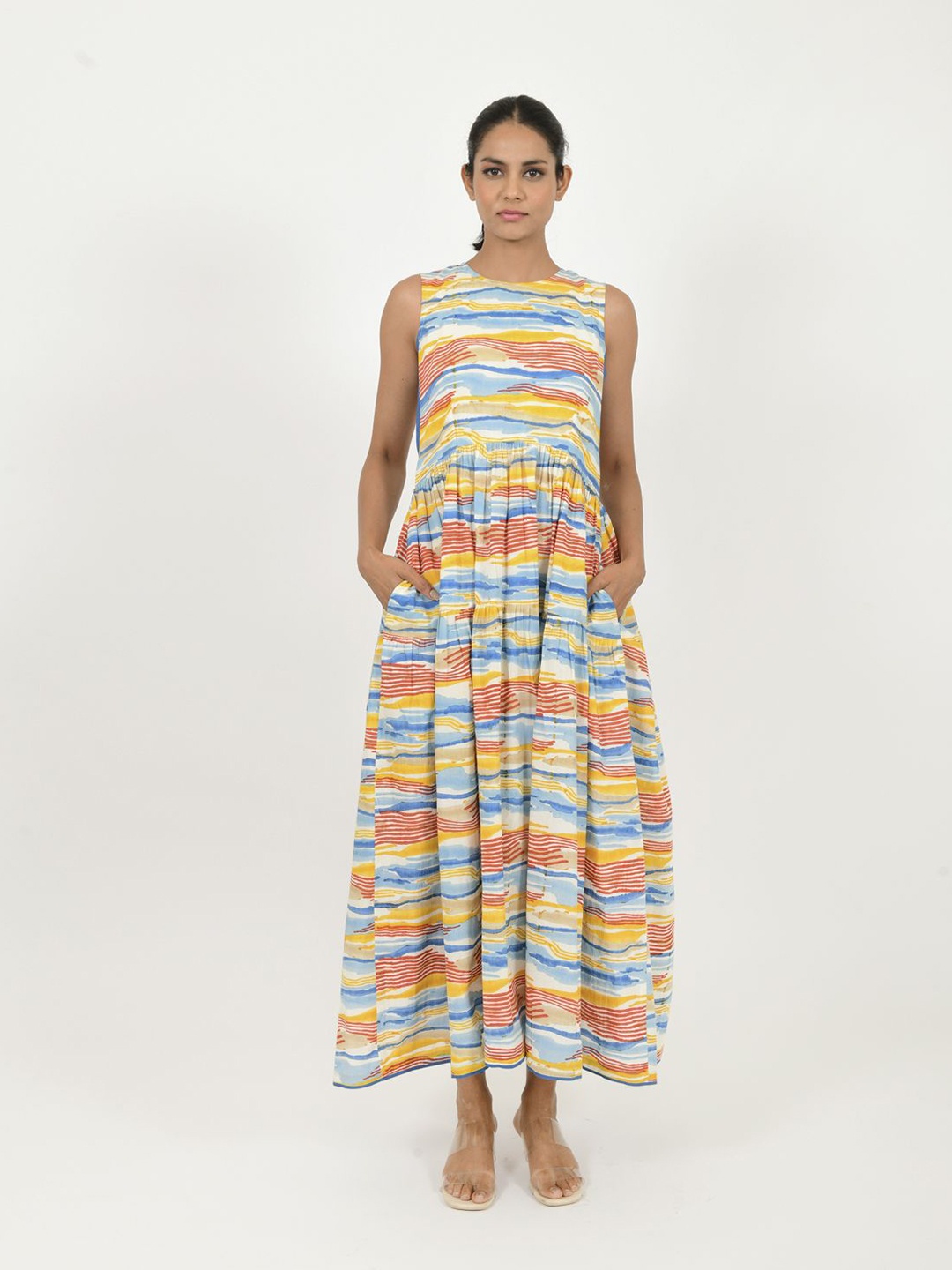 

Rias Jaipur Colourblocked Fit & Flare Maxi Dress, Multi